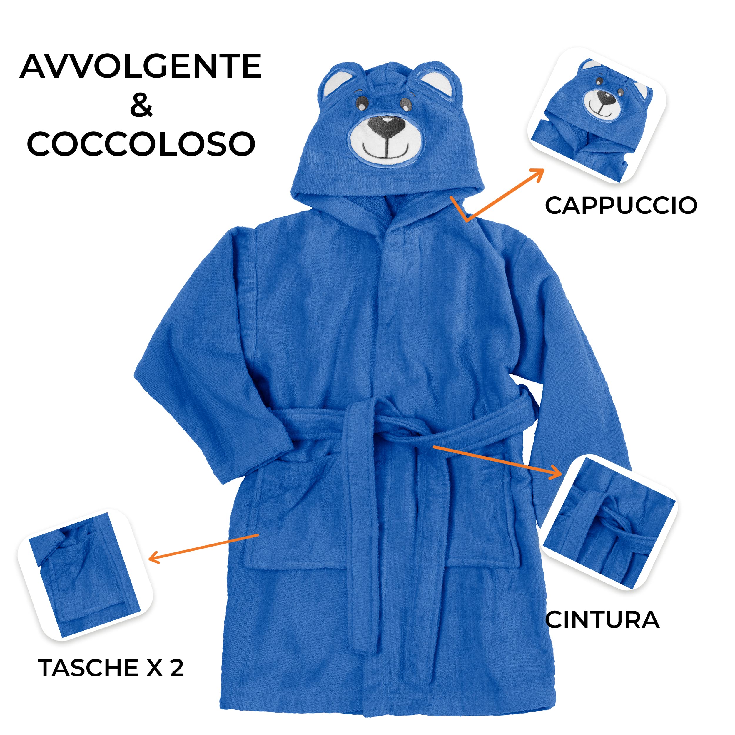 Baroni Home Accappatoio Bimbo Blu 0-2 Anni Cotone