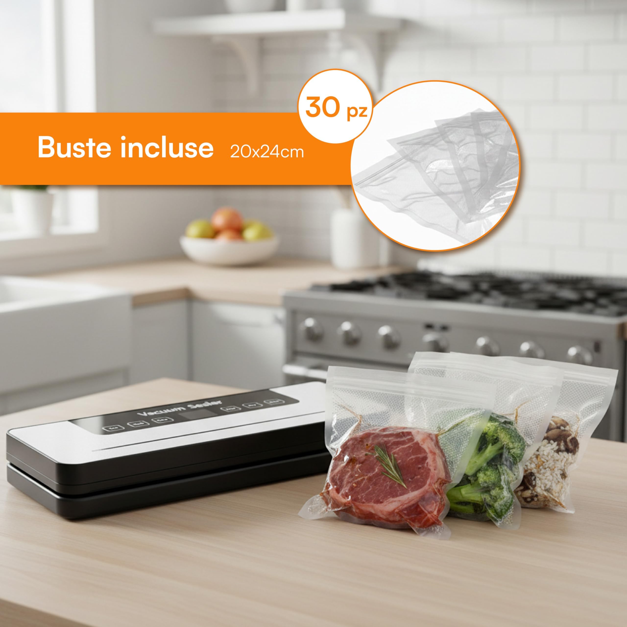Baroni Home macchina sottovuoto automatica 30 sacchetti LED