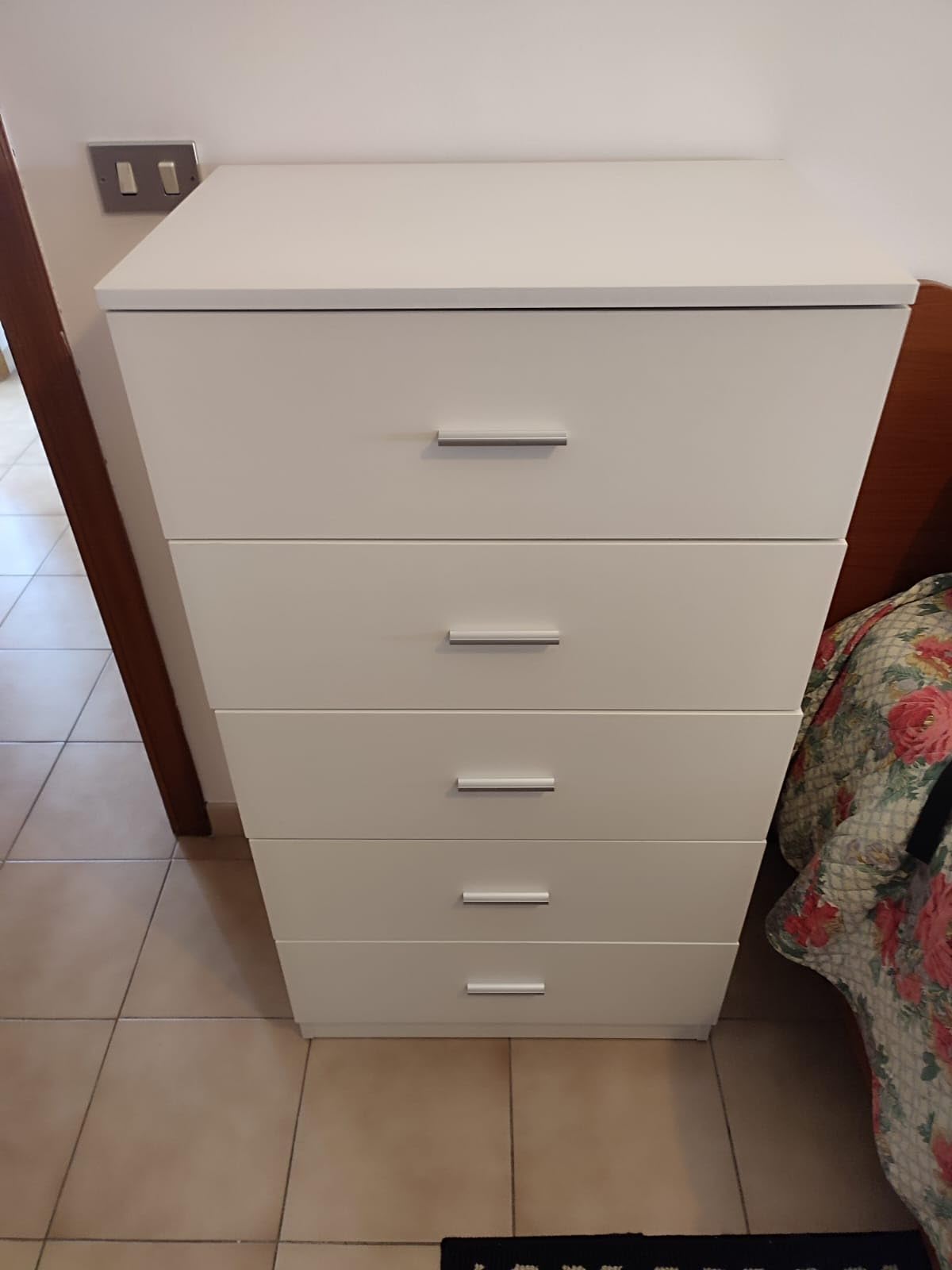 Baroni Home Cassettiera 5 Cassetti Bianca 60x40x110 in Nobilitato