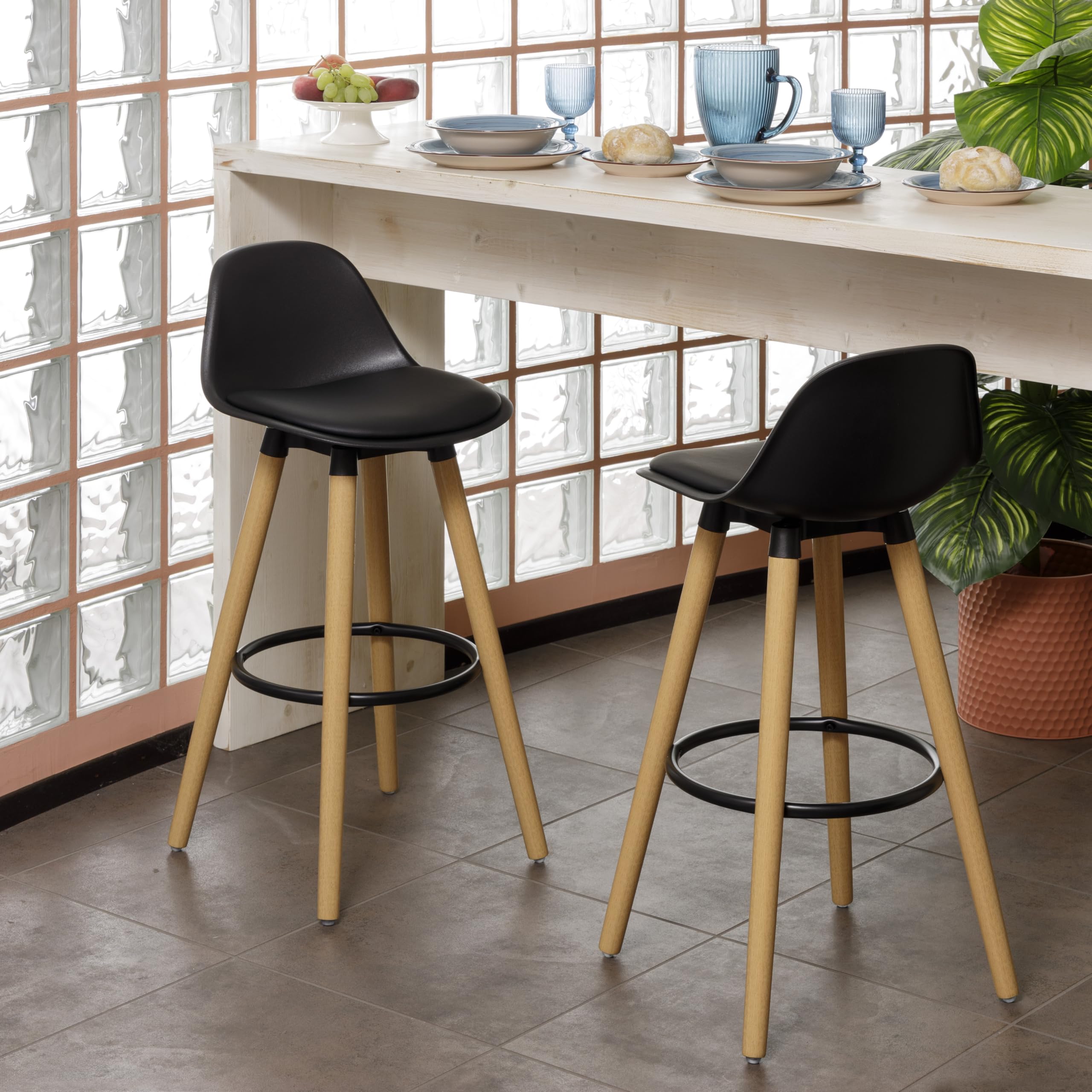 Baroni Home sgabello nero 2 pezzi schienale