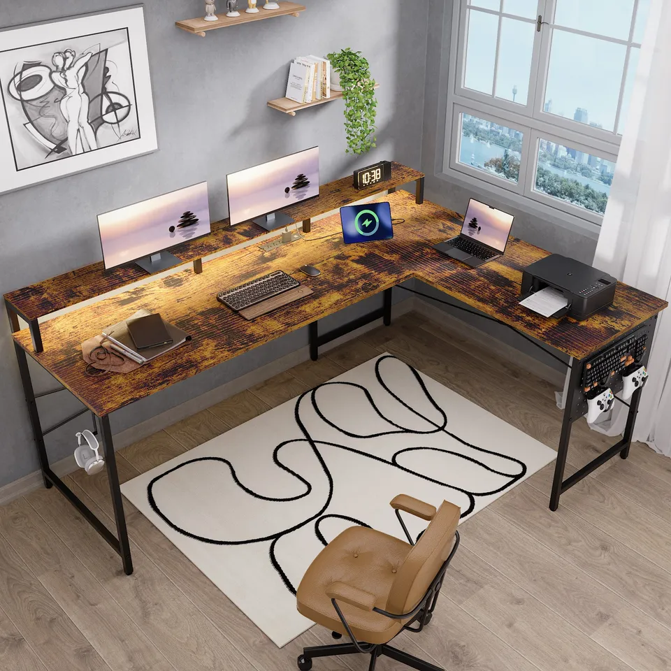 Pamray 64 Pollici Scrivania Angolare a L Nera 163 cm LED
