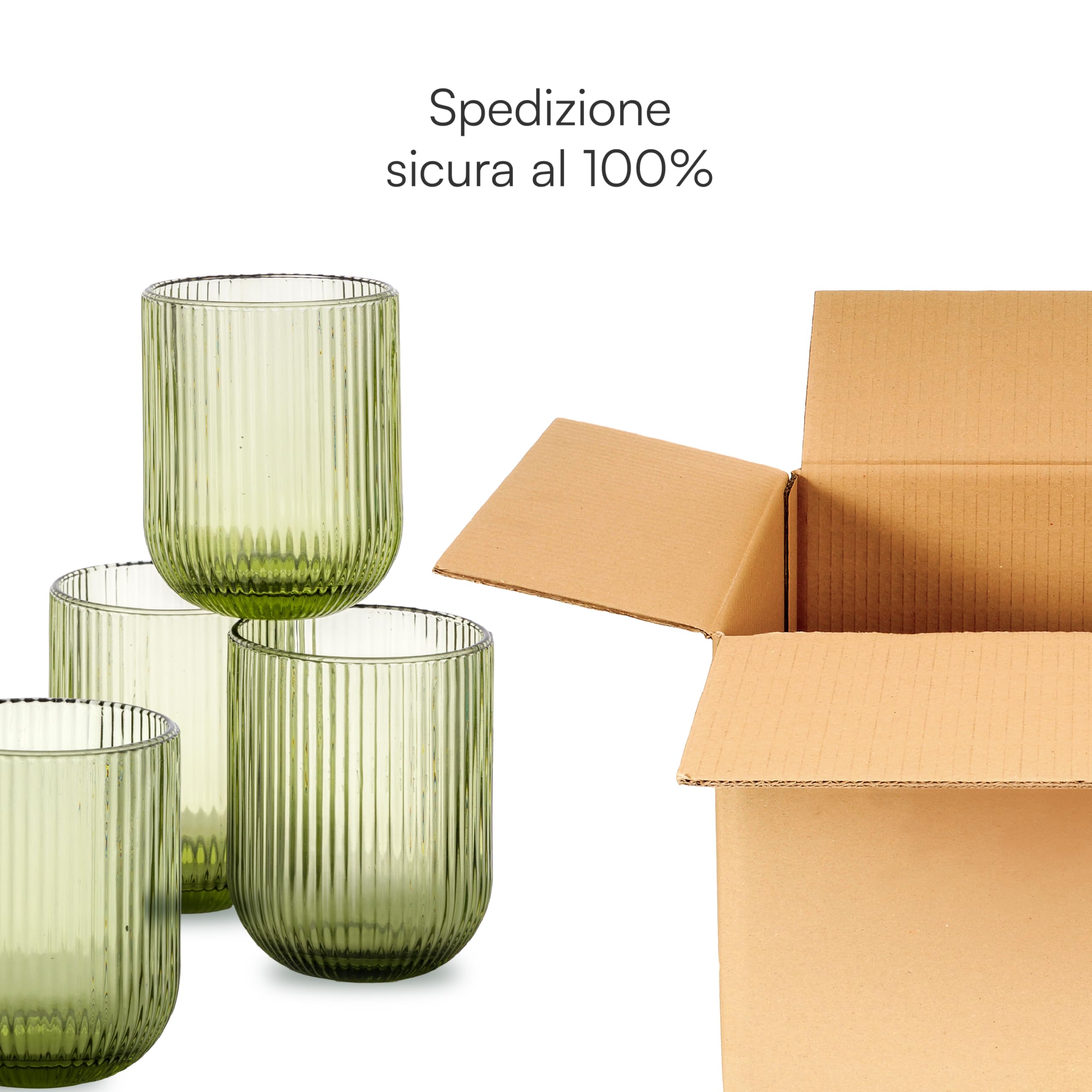 Baroni Home Set 6 Bicchieri Vetro Verde Righe 30 CL 8x8x10