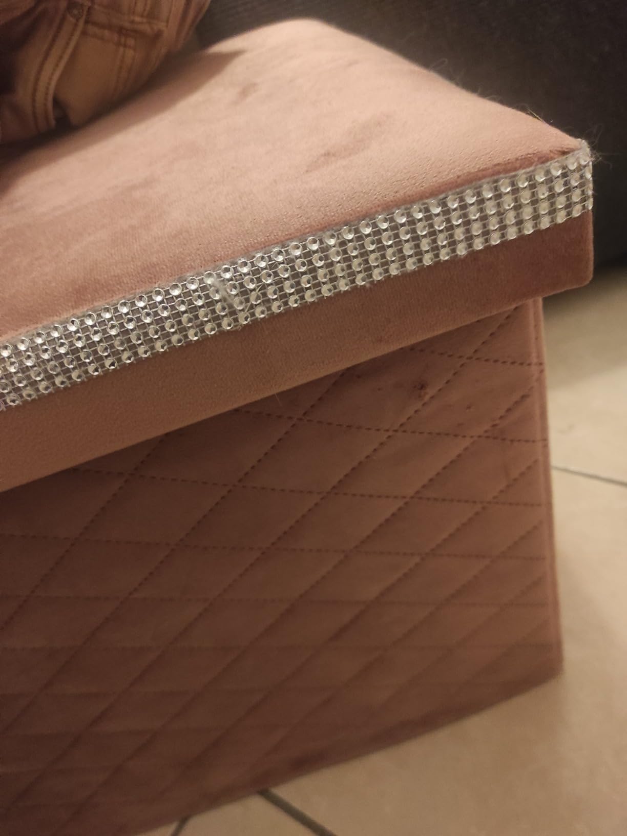 Baroni Home Pouf Contenitore Pieghevole Velluto Rosa Cipria 76x38x38 cm