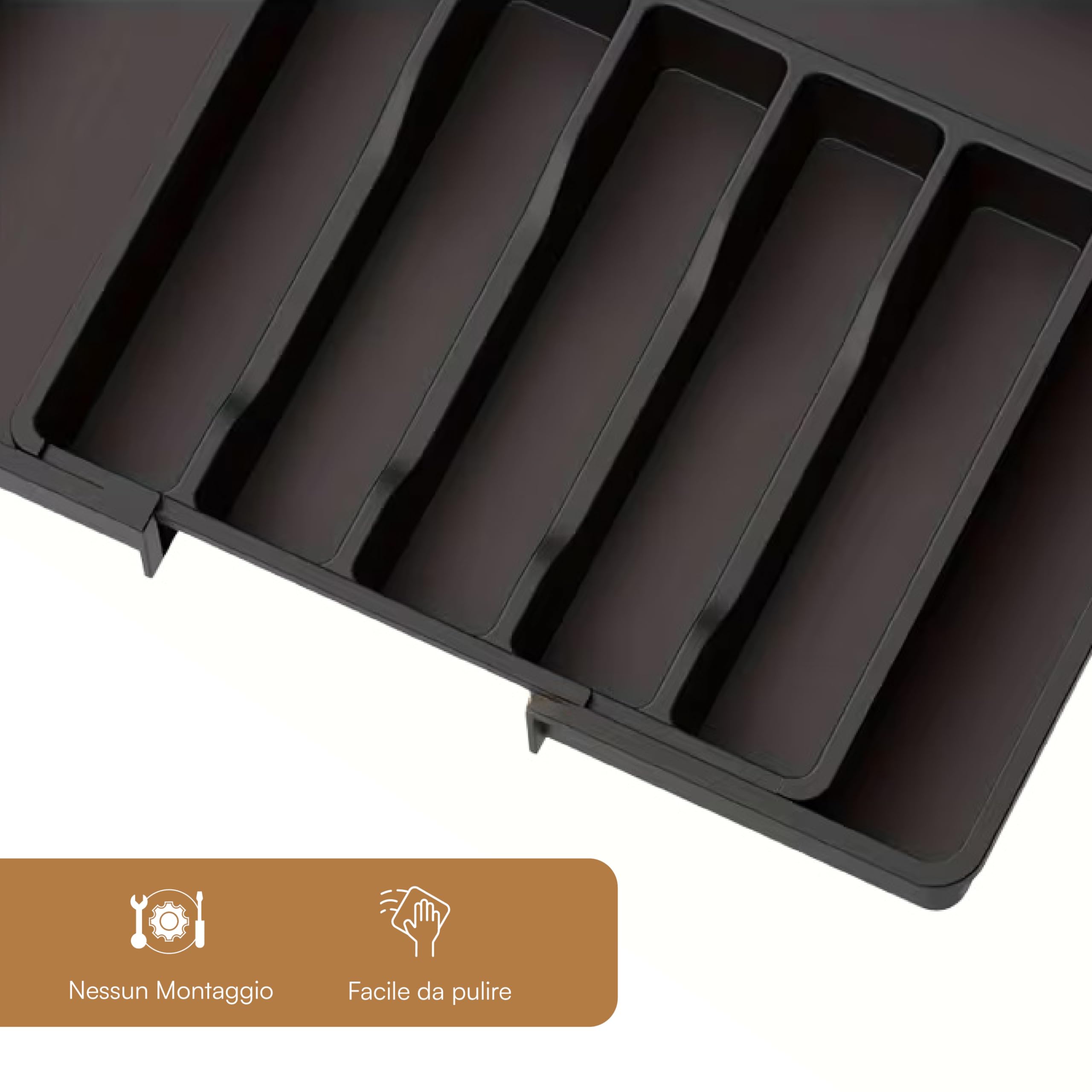 Baroni Home portaposate estendibile plastica nero 8 scomparti