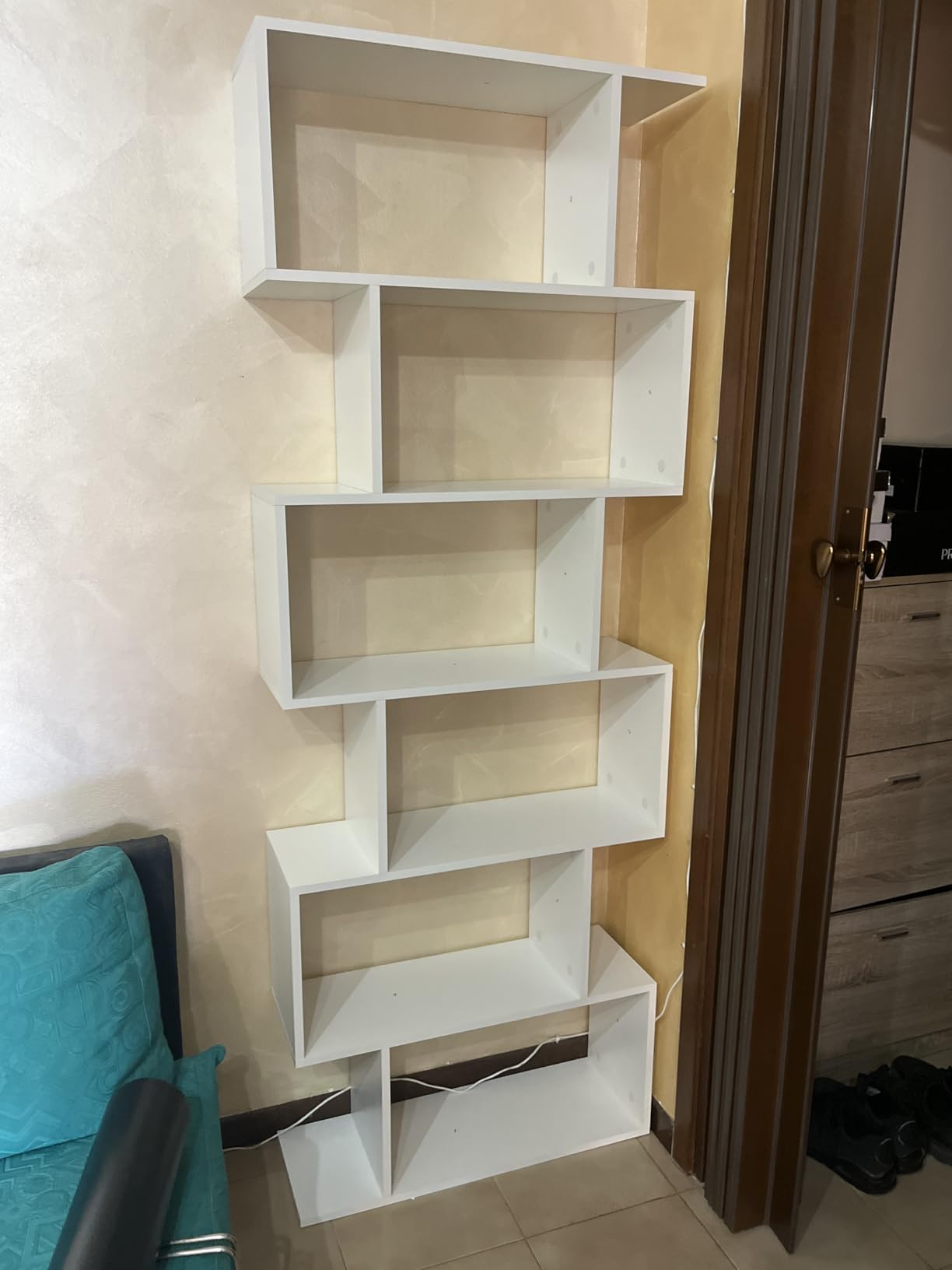 Baroni Home Libreria Zig Zag 6 Ripiani Bianco 24x70x191 cm
