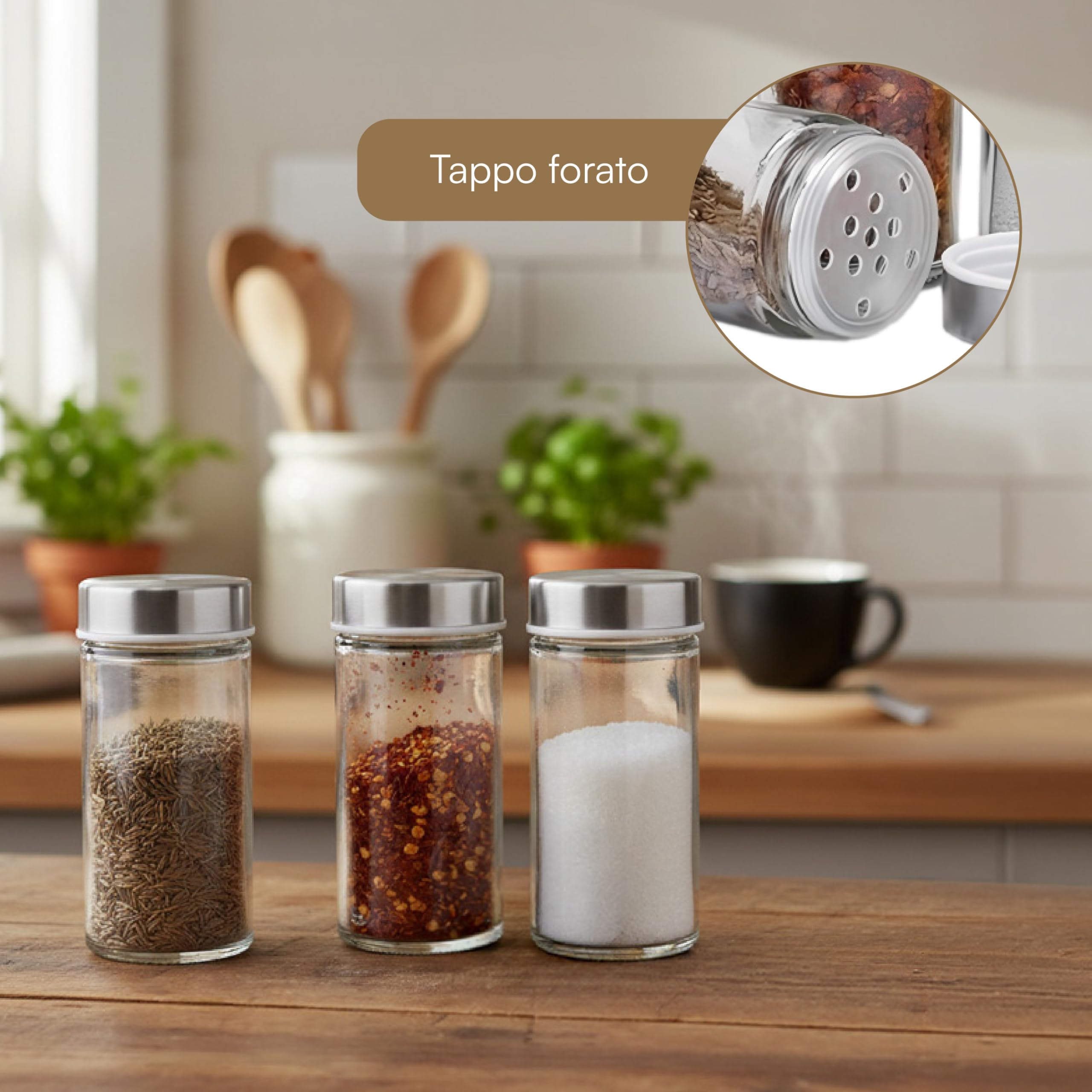 Baroni Home Portaspezie Girevole 360° 16 Barattoli Vetro Acciaio