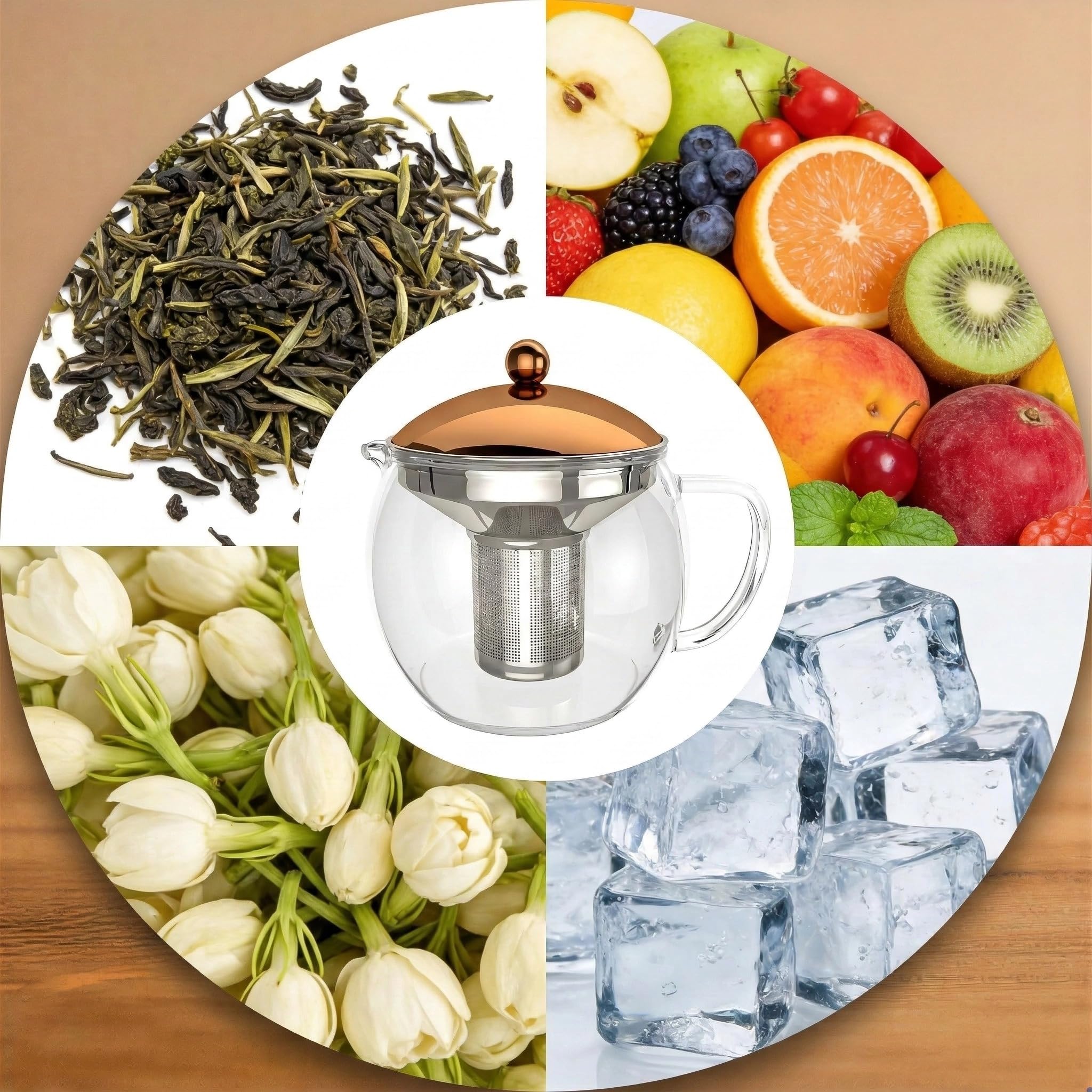 bonVIVO teiera vetro 1,5 L rame con infusore