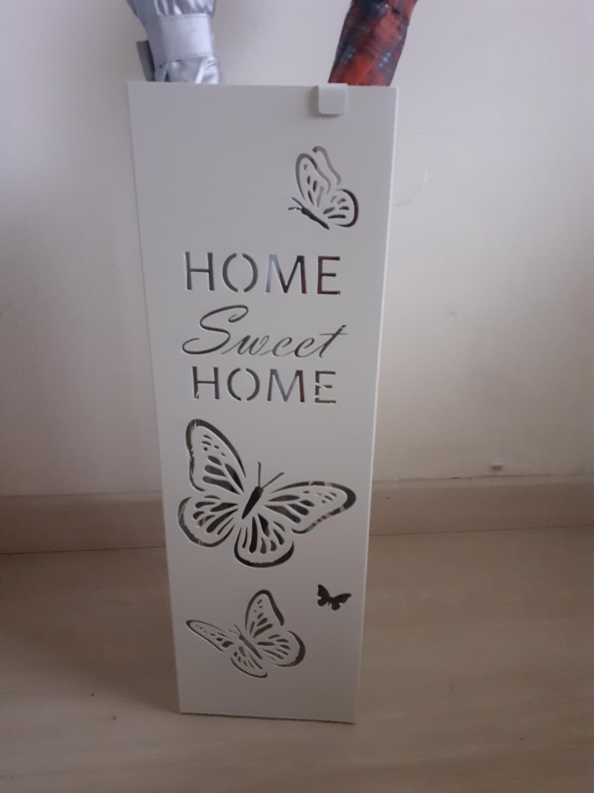 Baroni Home portaombrelli metallo bianco farfalle 15,5x15,5x49 cm