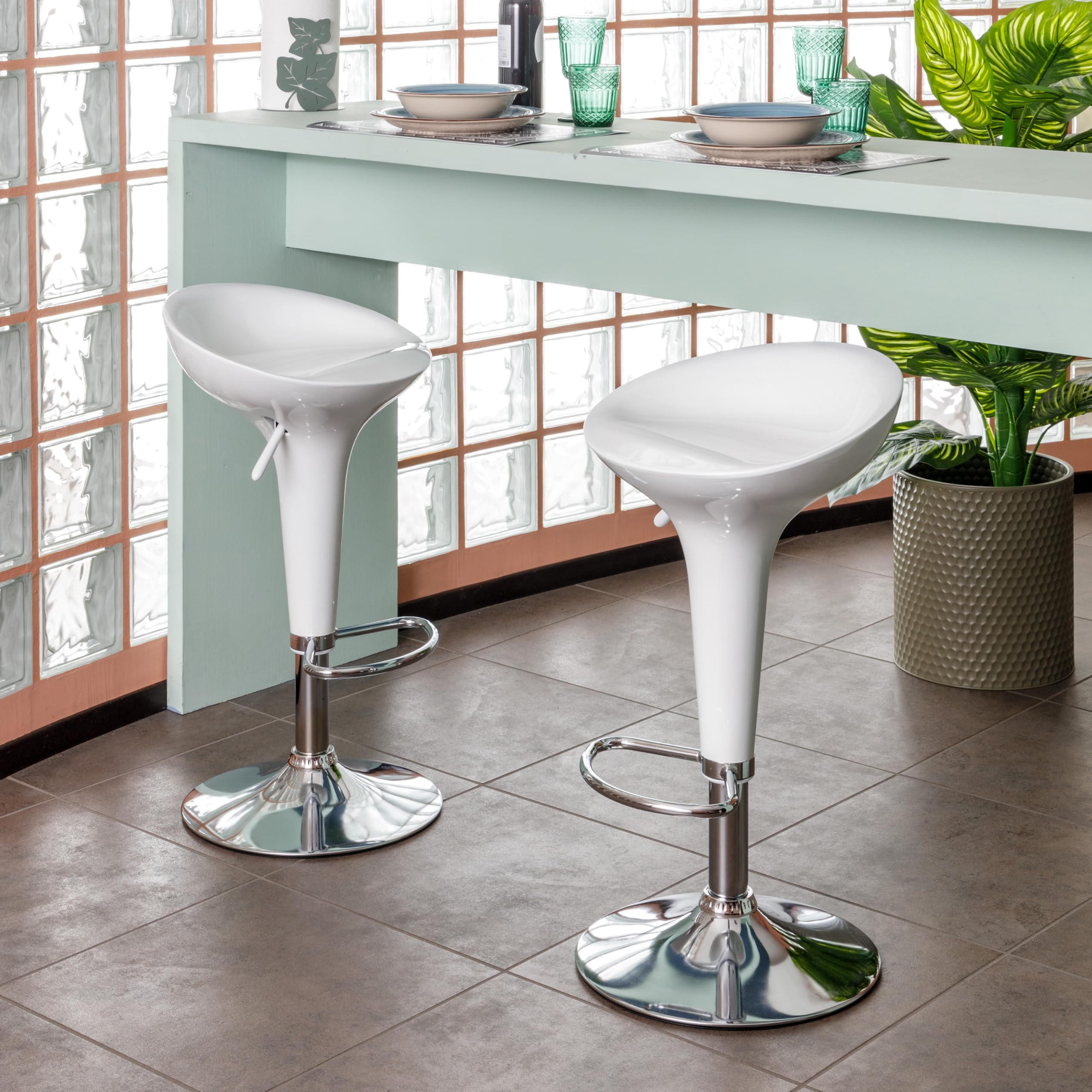 Baroni Home Sgabello Bar Girevole Bianco 2 Pezzi Altezza Regolabile