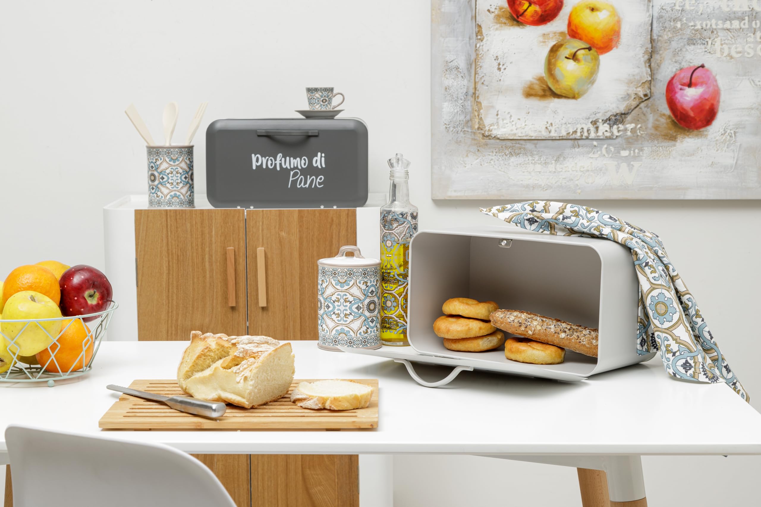 Baroni Home Portapane Metallo Grigio Chiaro 34X19X17 cm