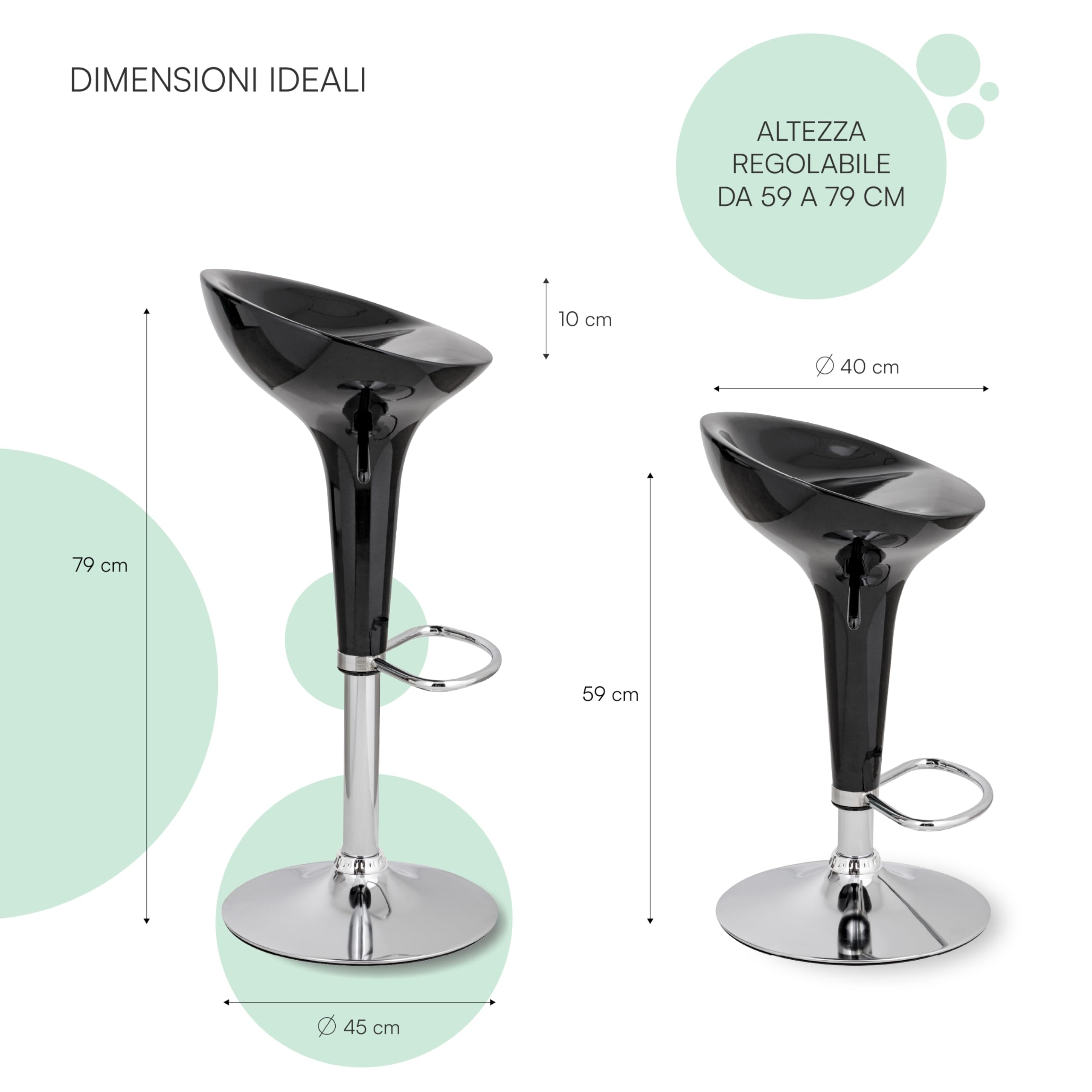 Baroni Home sgabello bar girevole nero regolabile 59-79 cm
