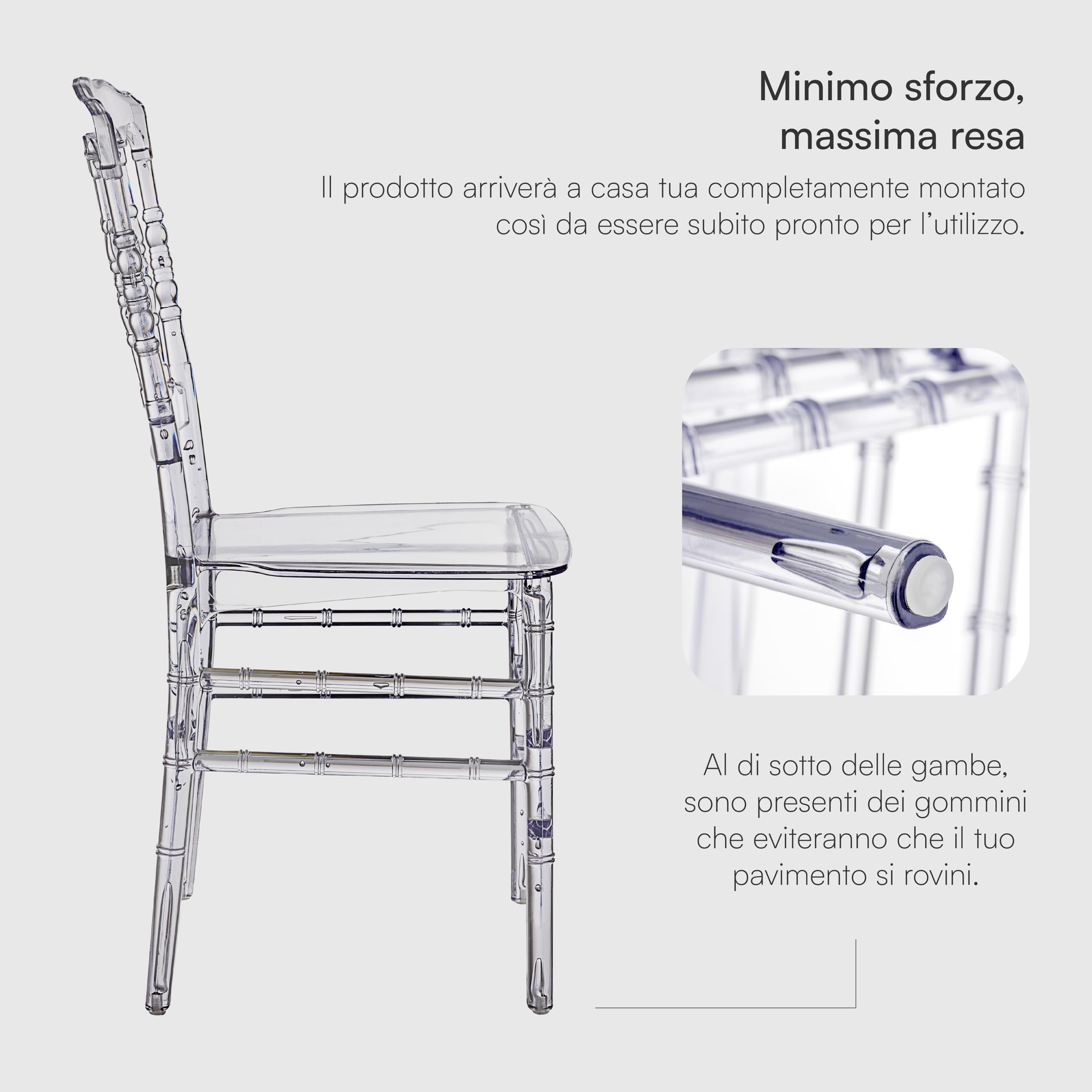 Baroni Home sedia bambù 4 pezzi policarbonato