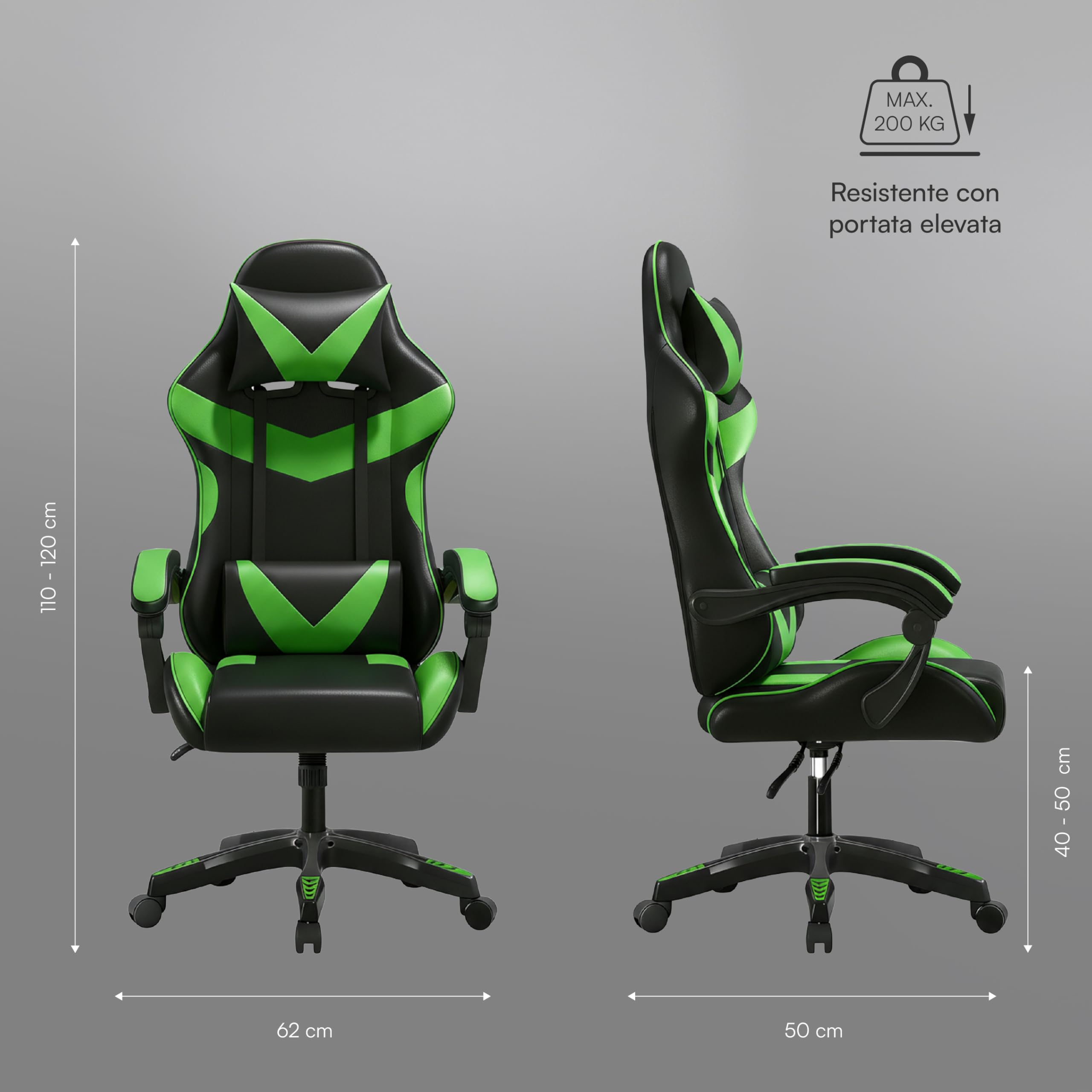 Baroni Home sedia gaming nera e verde reclinabile similpelle
