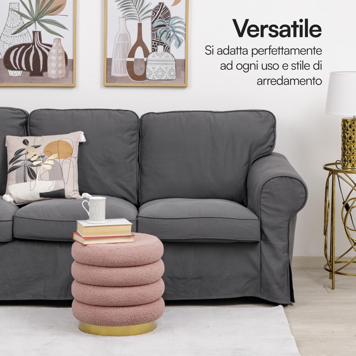Baroni Home pouf macaron rosa sherpa 41x38x38 cm
