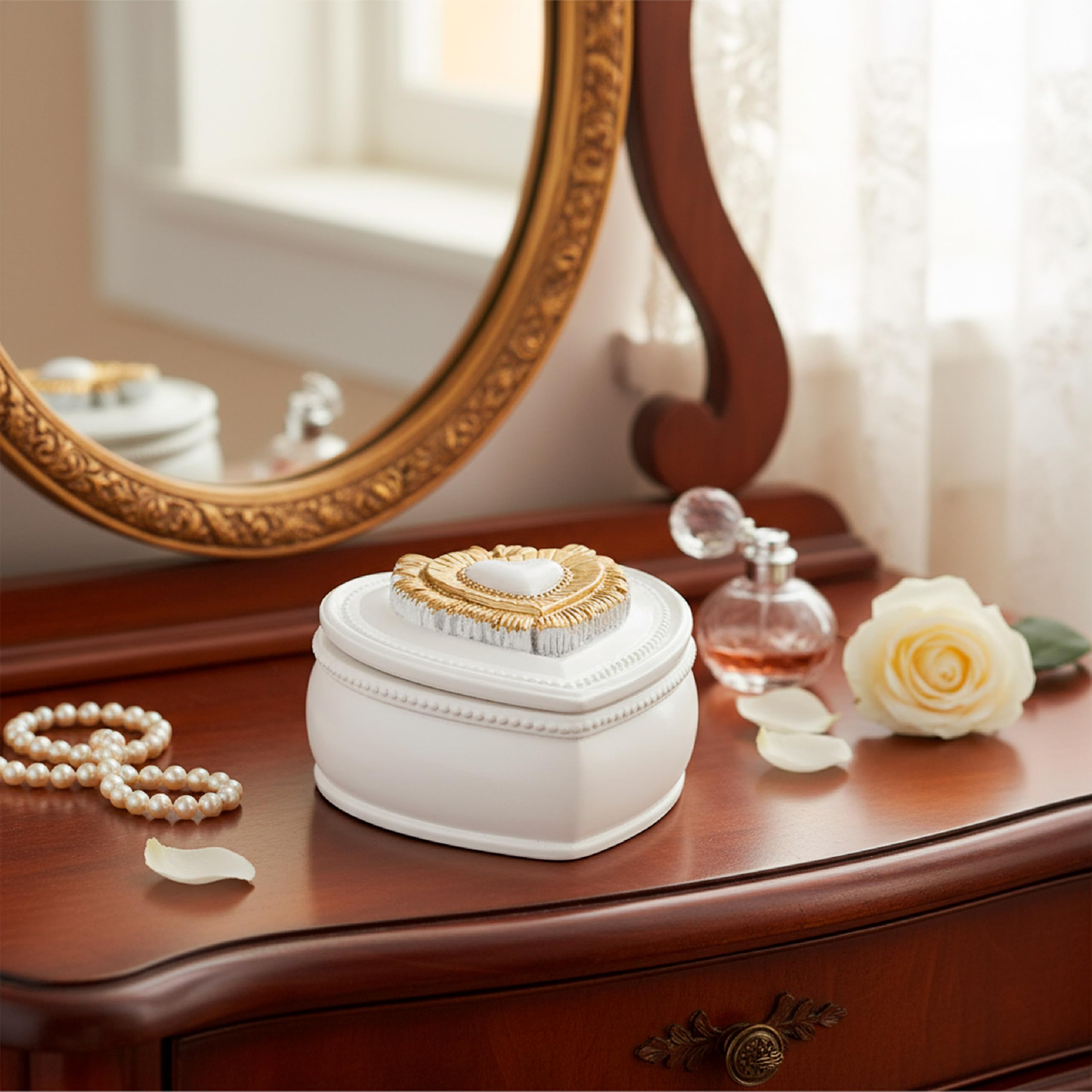 Baroni Home Cuore Sacro Cofanetto resina bianco oro 9x9x5,5 cm