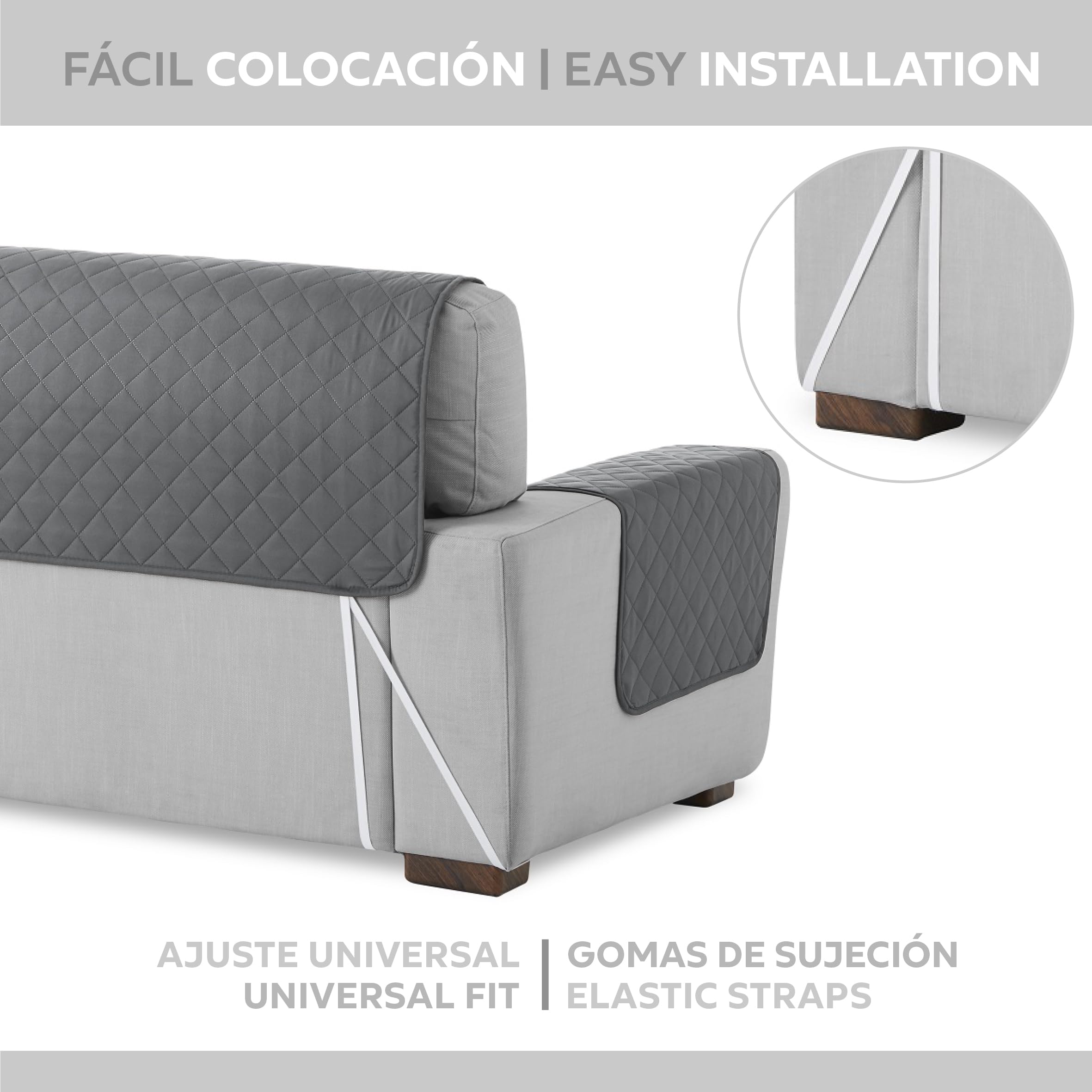 Textilhome Malu Copridivano 3 Posti 160 cm Grigio Imbottito