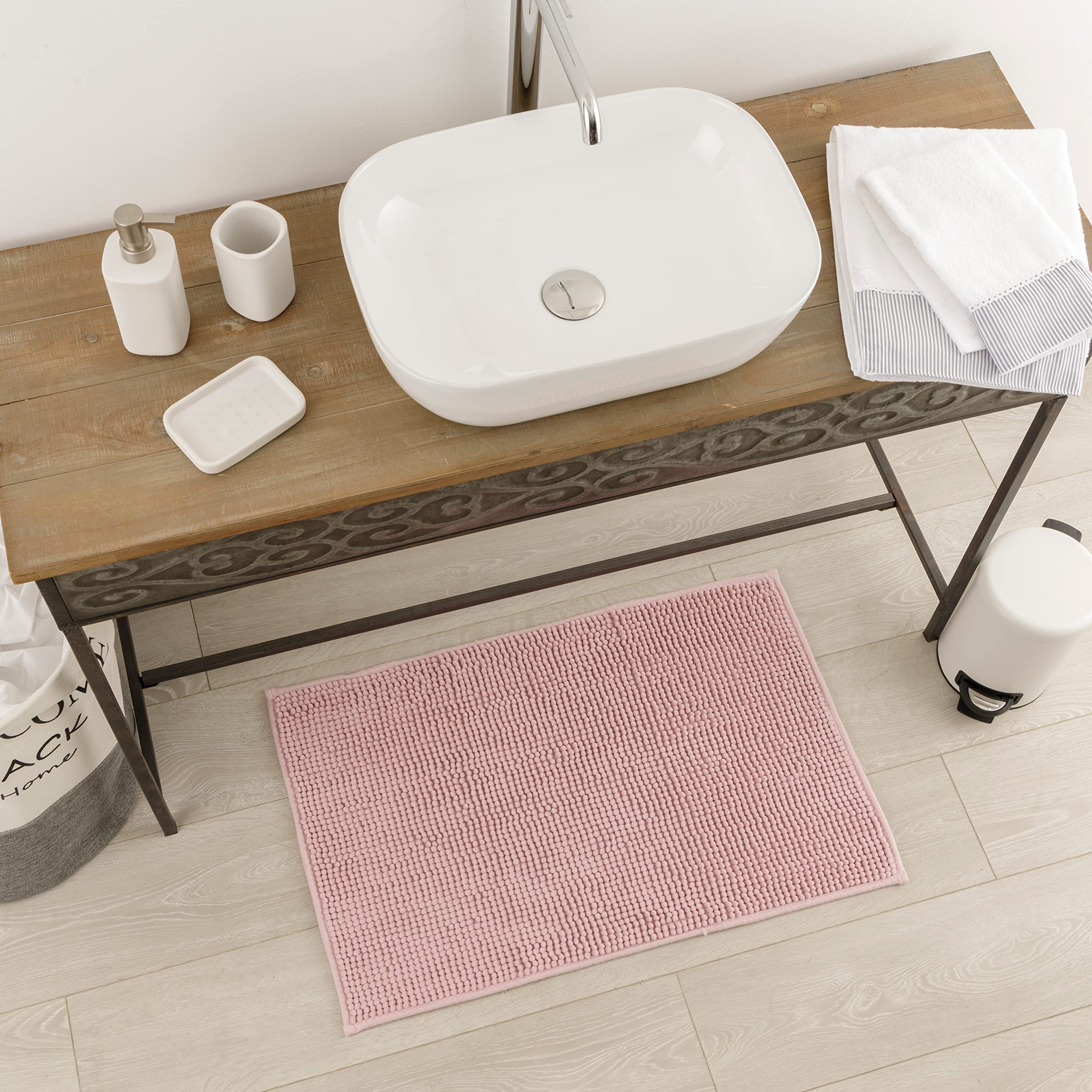 Baroni Home Tappeto Bagno Ciniglia Rosa 50x80 cm Antiscivolo
