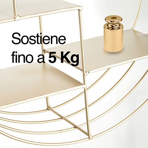 Baroni Home Mensola Muro Rotonda Oro 48x16x48 cm 4 Ripiani