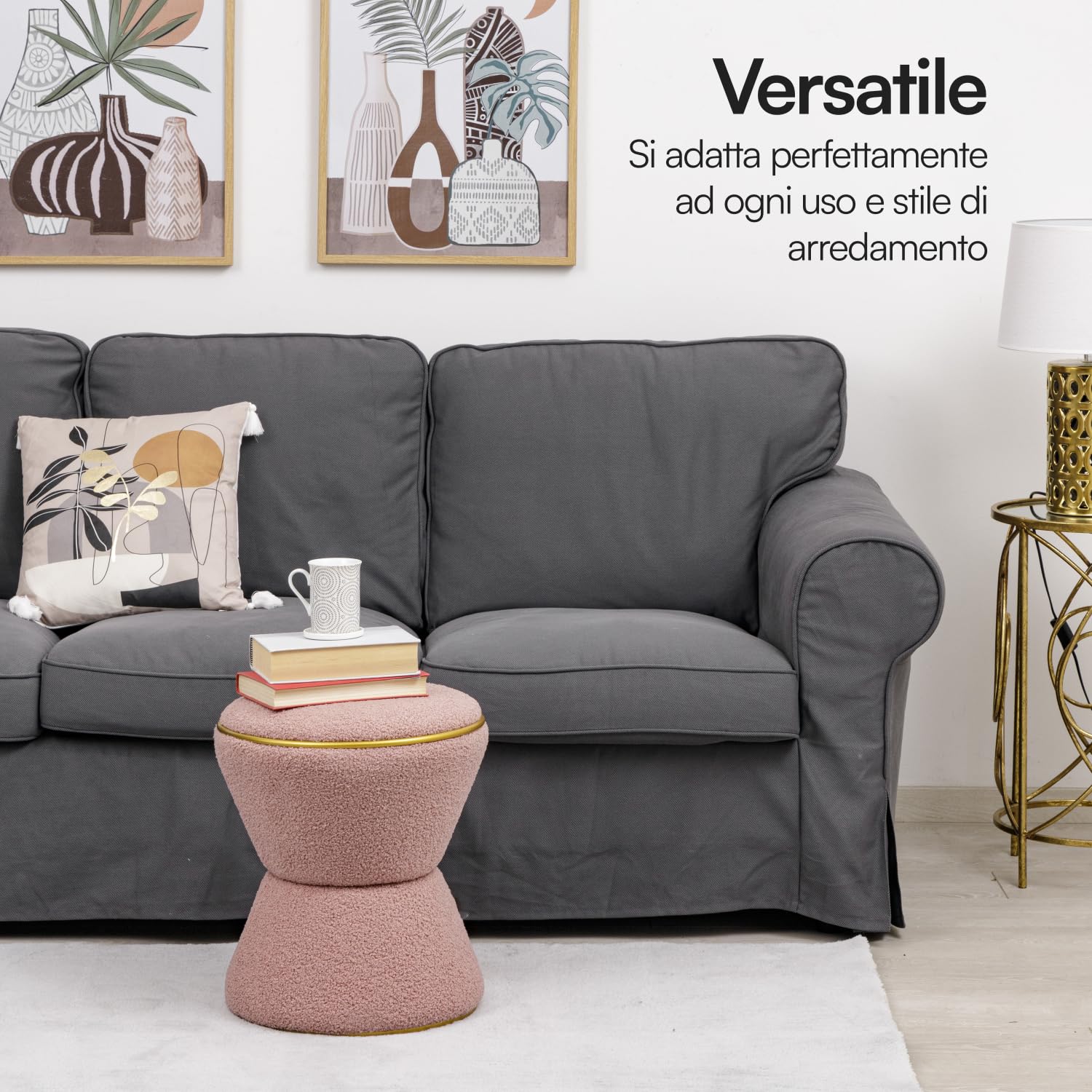 Baroni Home Pouf Sherpa Clessidra poggiapiedi rosa 37x37x43 cm