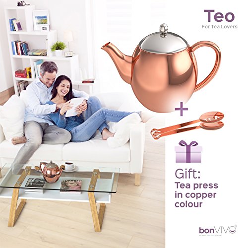 bonVIVO TEO teiera acciaio inox rame 1200 ml con stantuffo