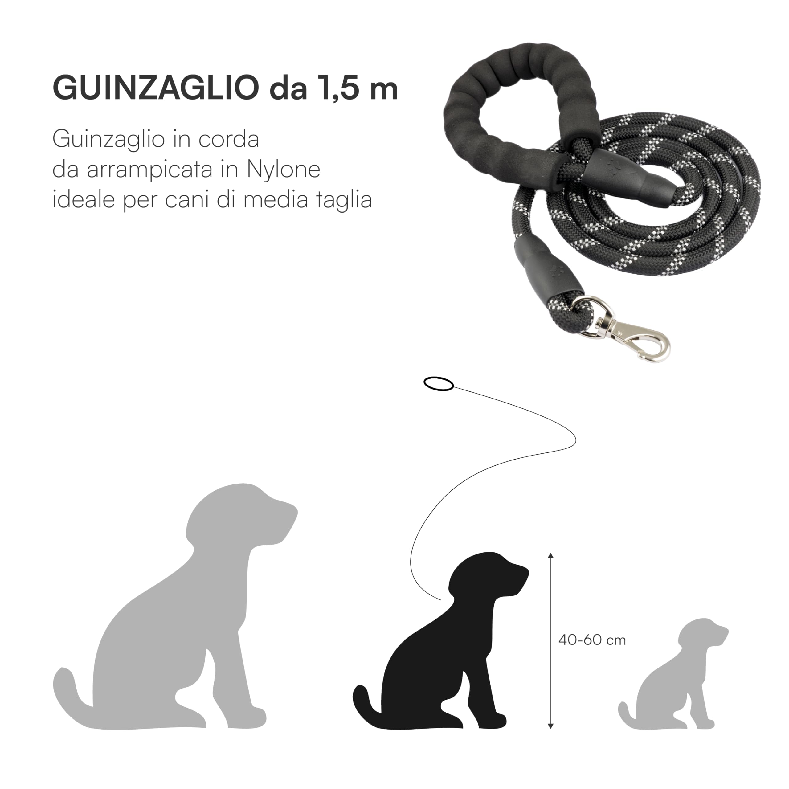 Baroni Guinzaglio Cani 1,5 m Nero Riflettente