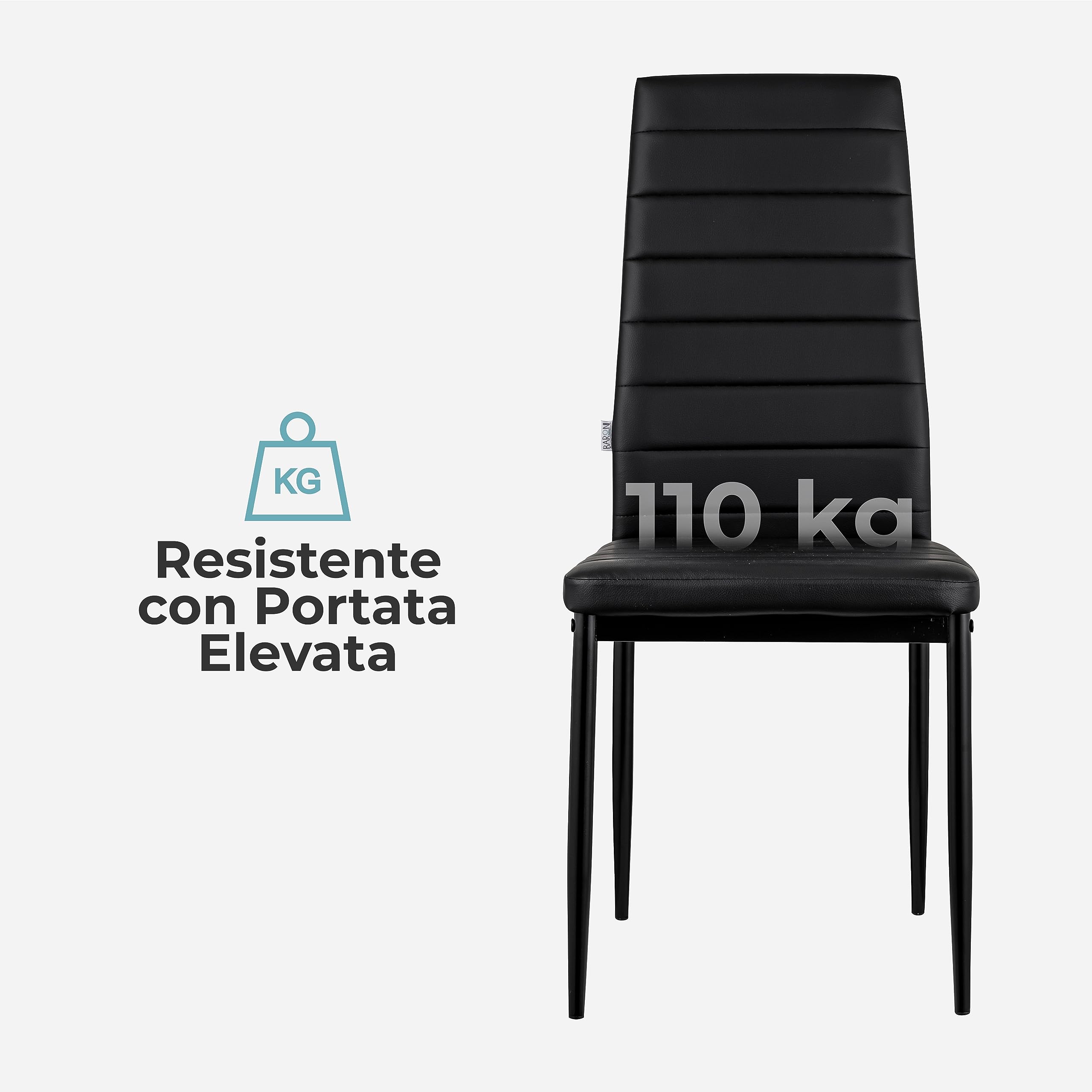 Baroni Home Set 4 Sedie da Pranzo Nero 40x48x96 cm
