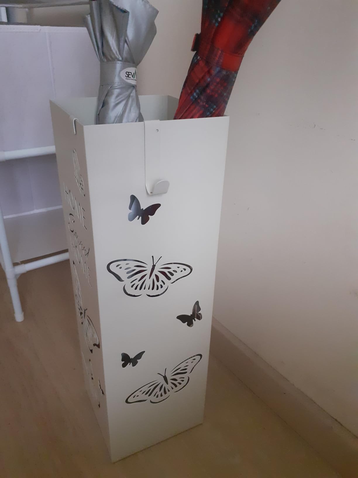 Baroni Home portaombrelli metallo bianco farfalle 15,5x15,5x49 cm