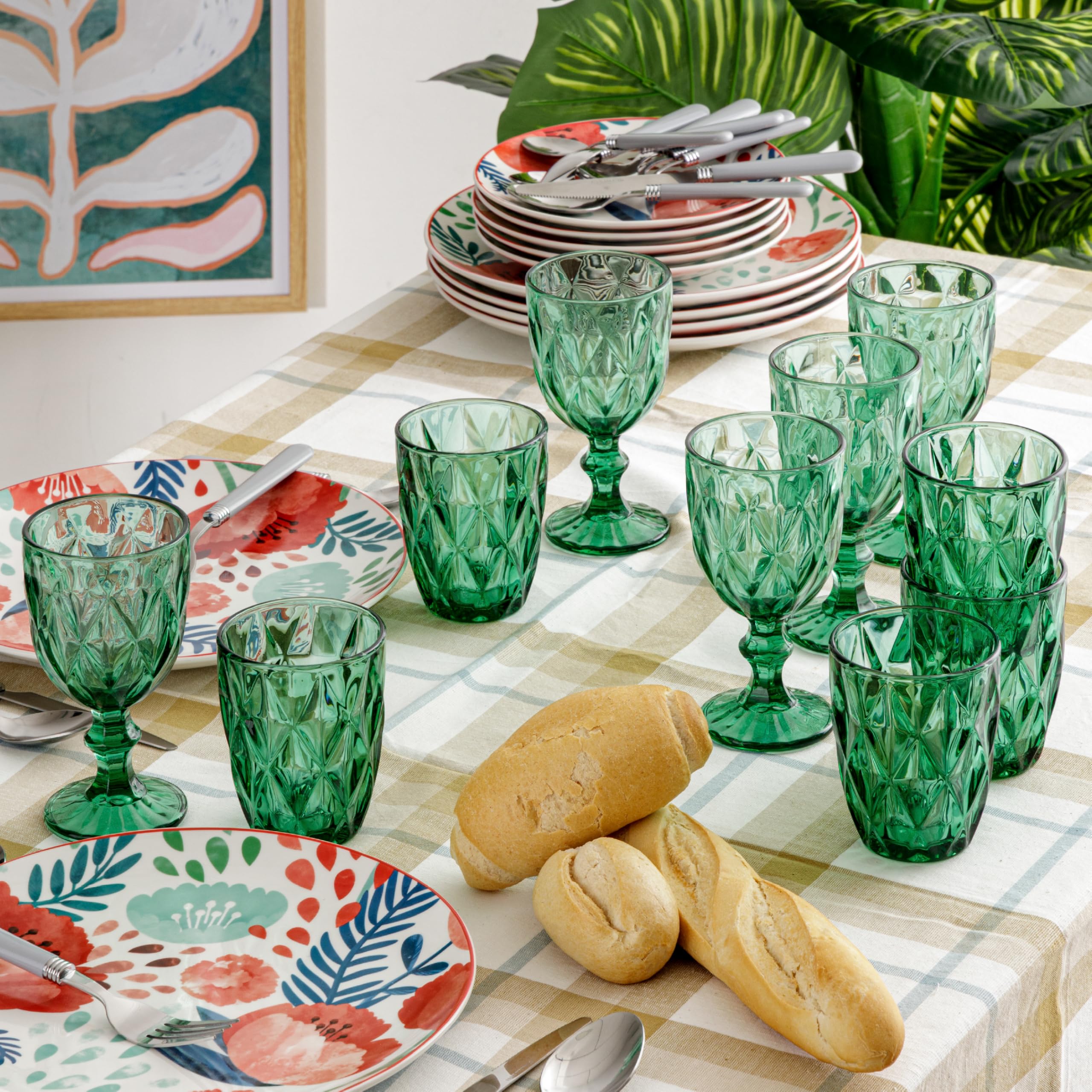 Baroni Home Set 6 Calici Diamante Vetro Verde 27 cl