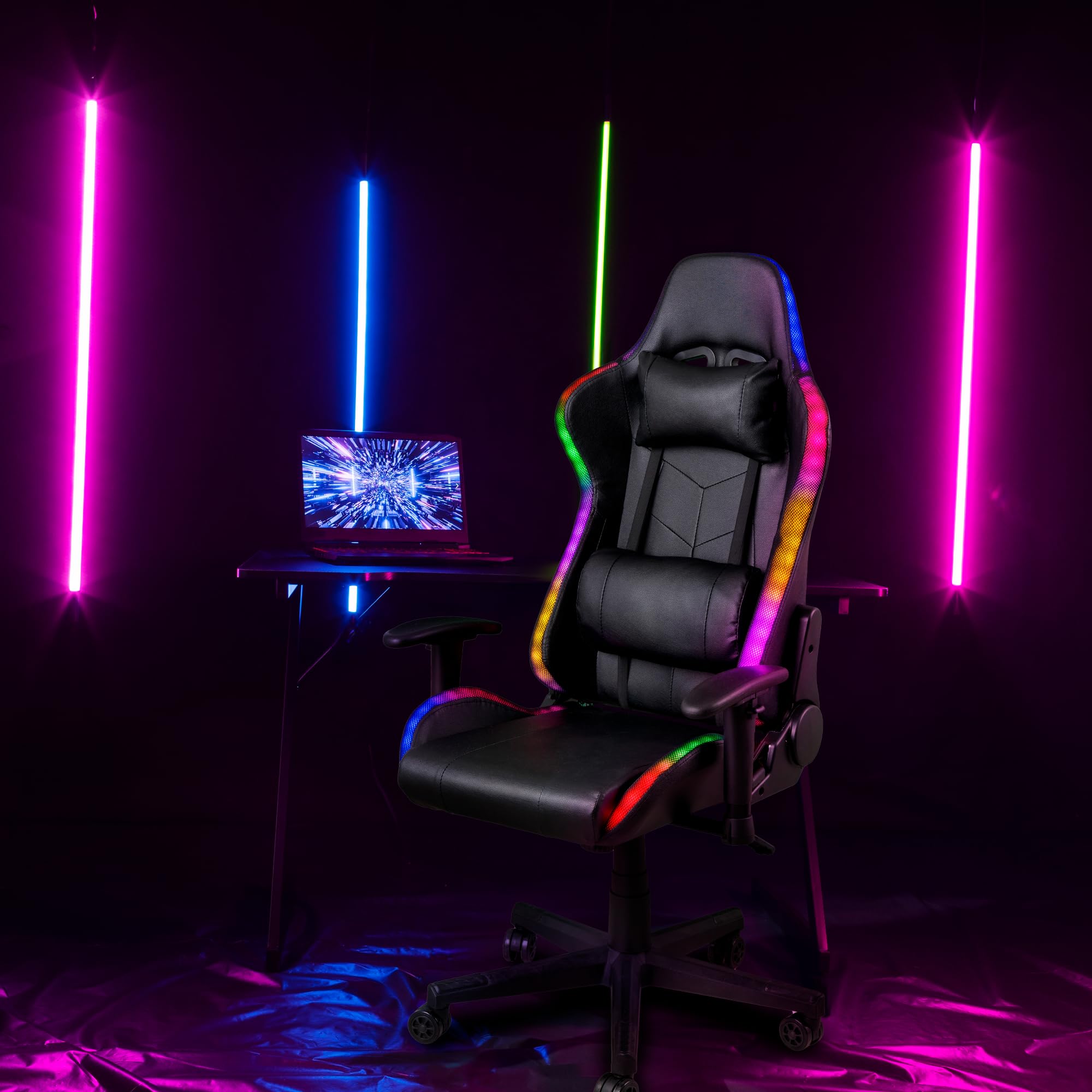 Baroni Home Sedia Gaming LED Nera Reclinabile 180°