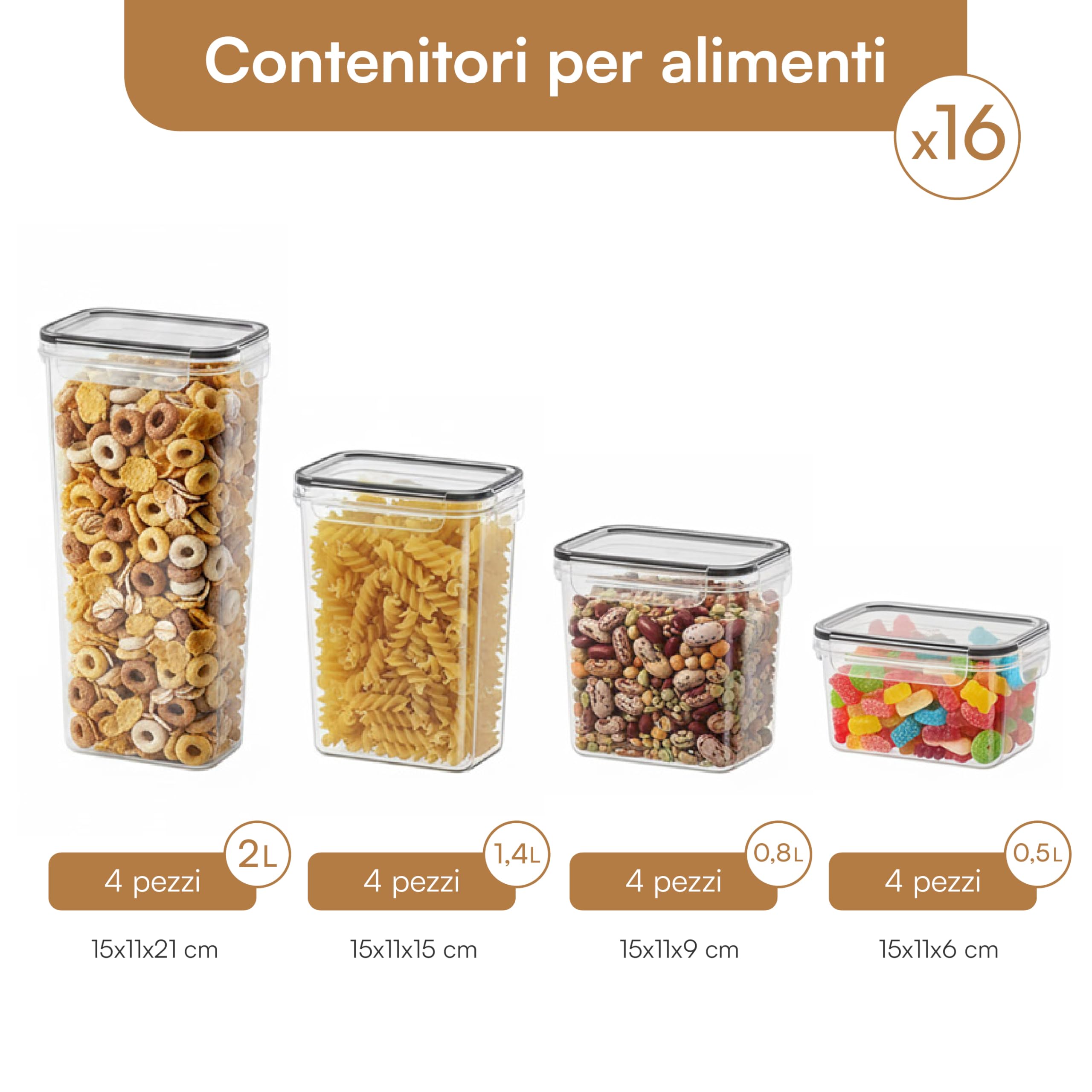 Baroni Home Set 16 Contenitori Ermetici Misti Senza BPA