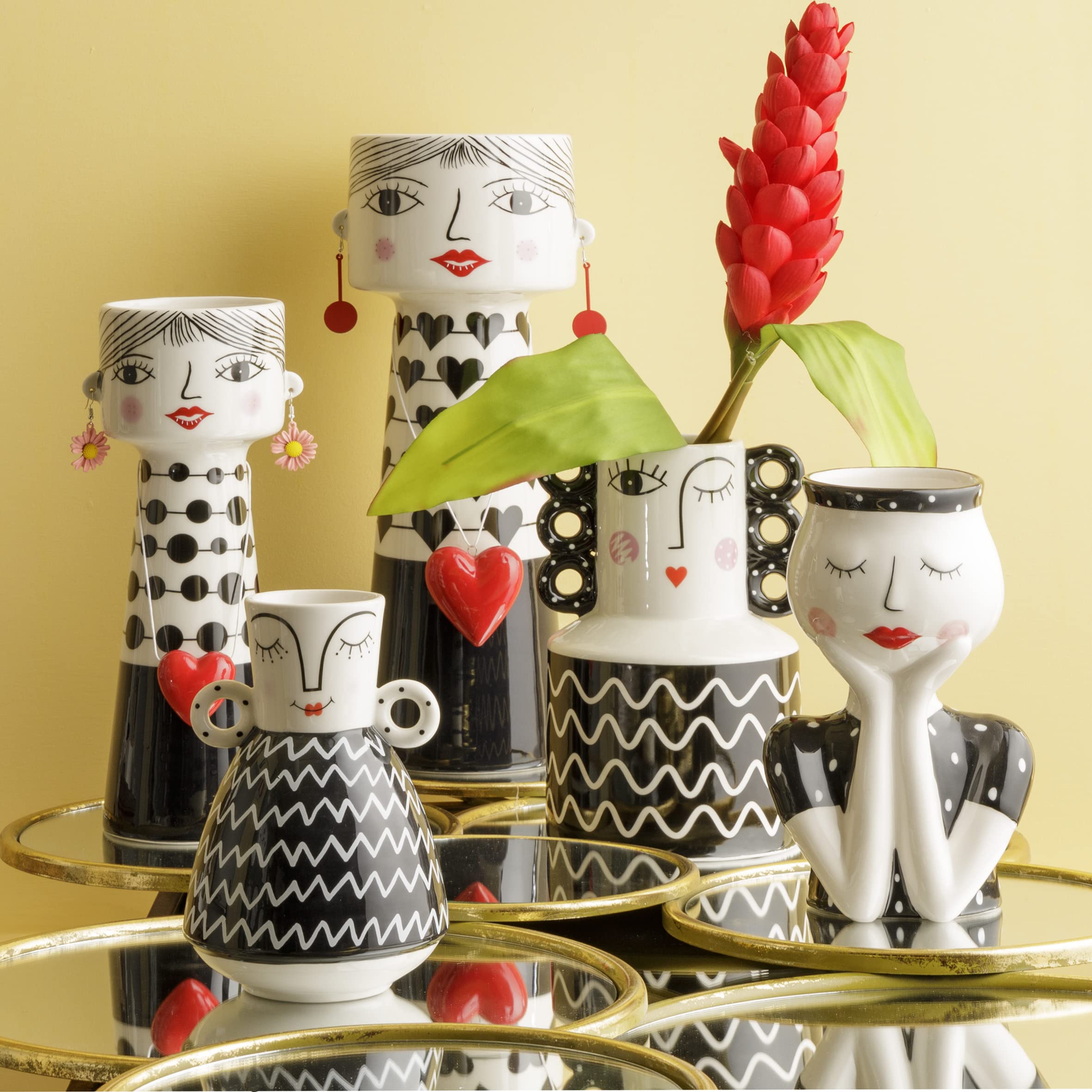 Baroni Home Vaso Pop in Ceramica Sei Manici Dipinto a Mano