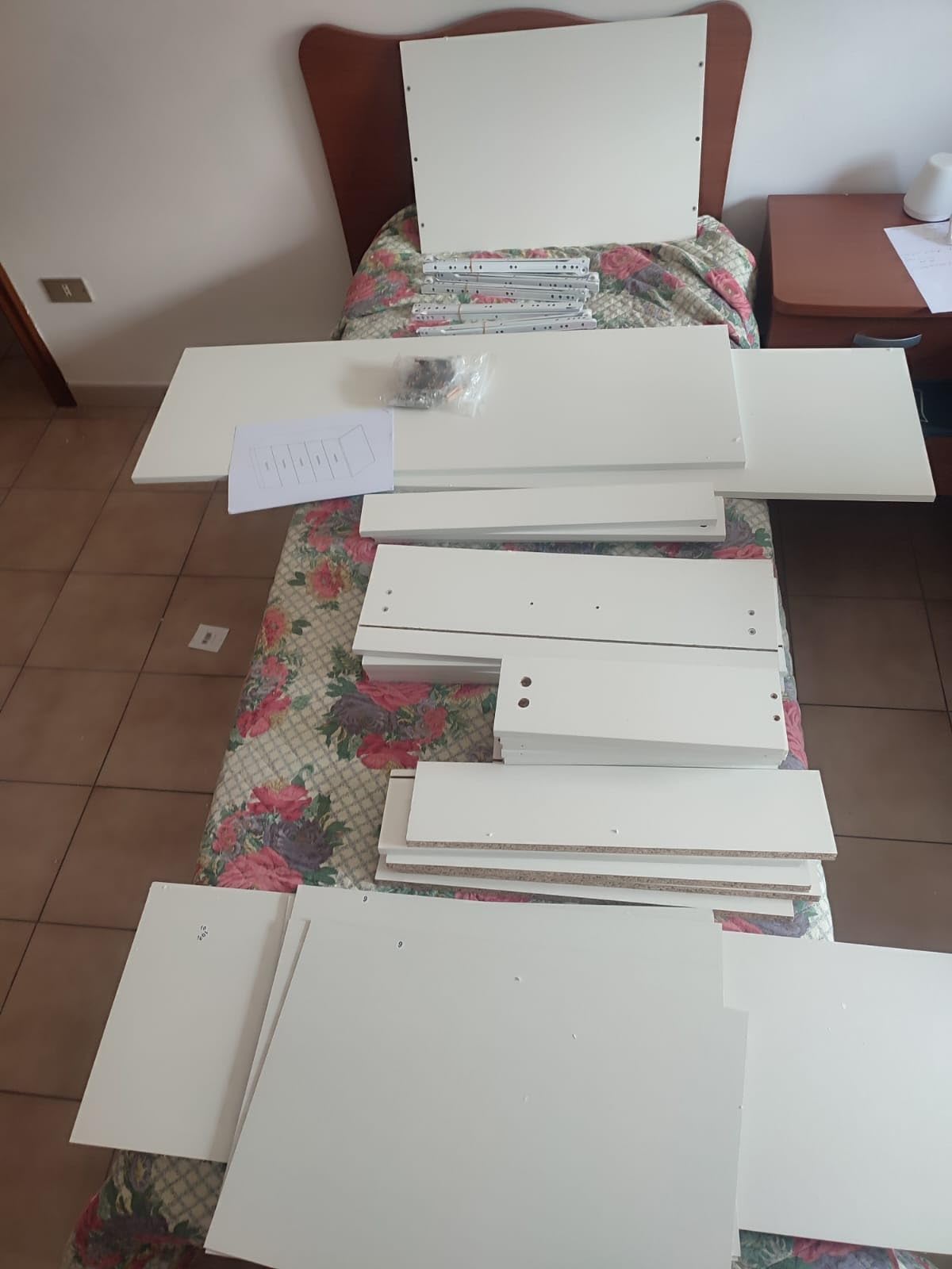 Baroni Home Cassettiera 5 Cassetti Bianca 60x40x110 in Nobilitato