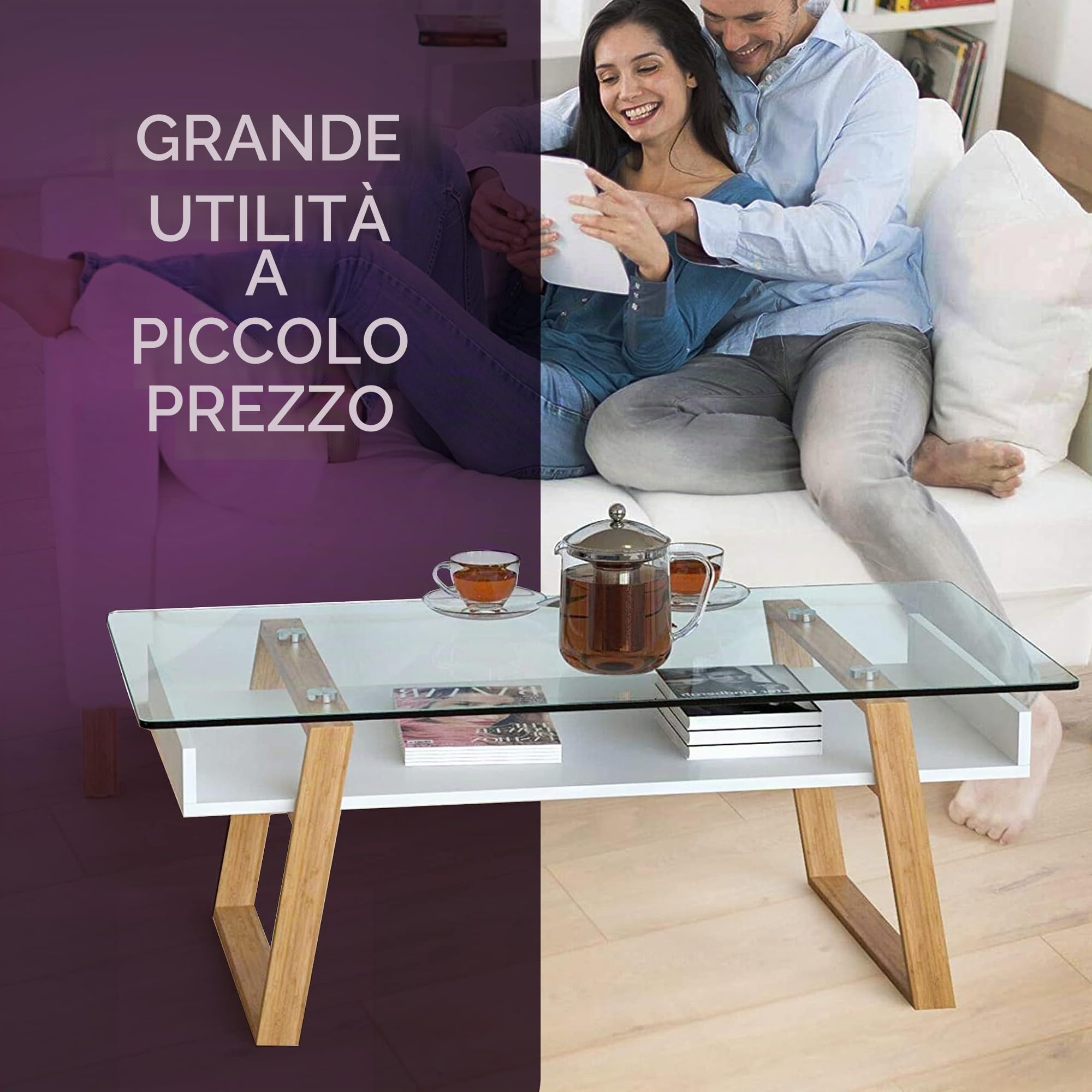 bonVIVO Donatella Scrivania Piccola Bianco H 40 cm Vetro