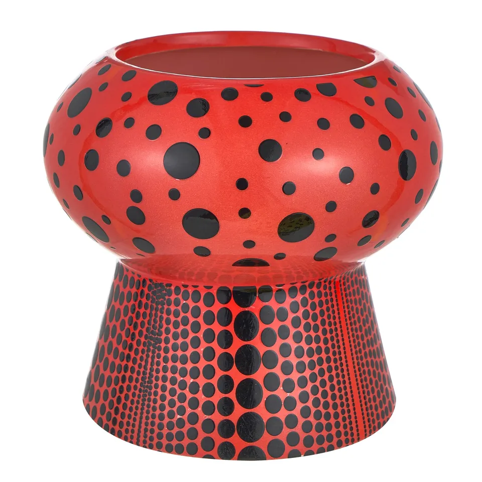 Baroni Home Pois Vaso Ceramica 16x14,8 cm Rosso Dipinto a Mano