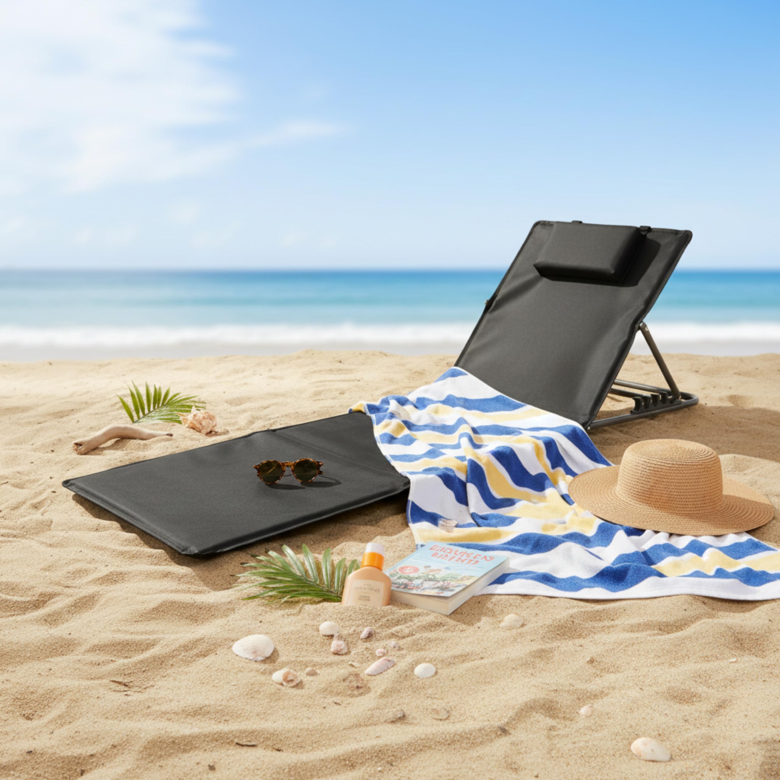 Baroni Home Lettino prendisole pieghevole nero 48x150x52 cm