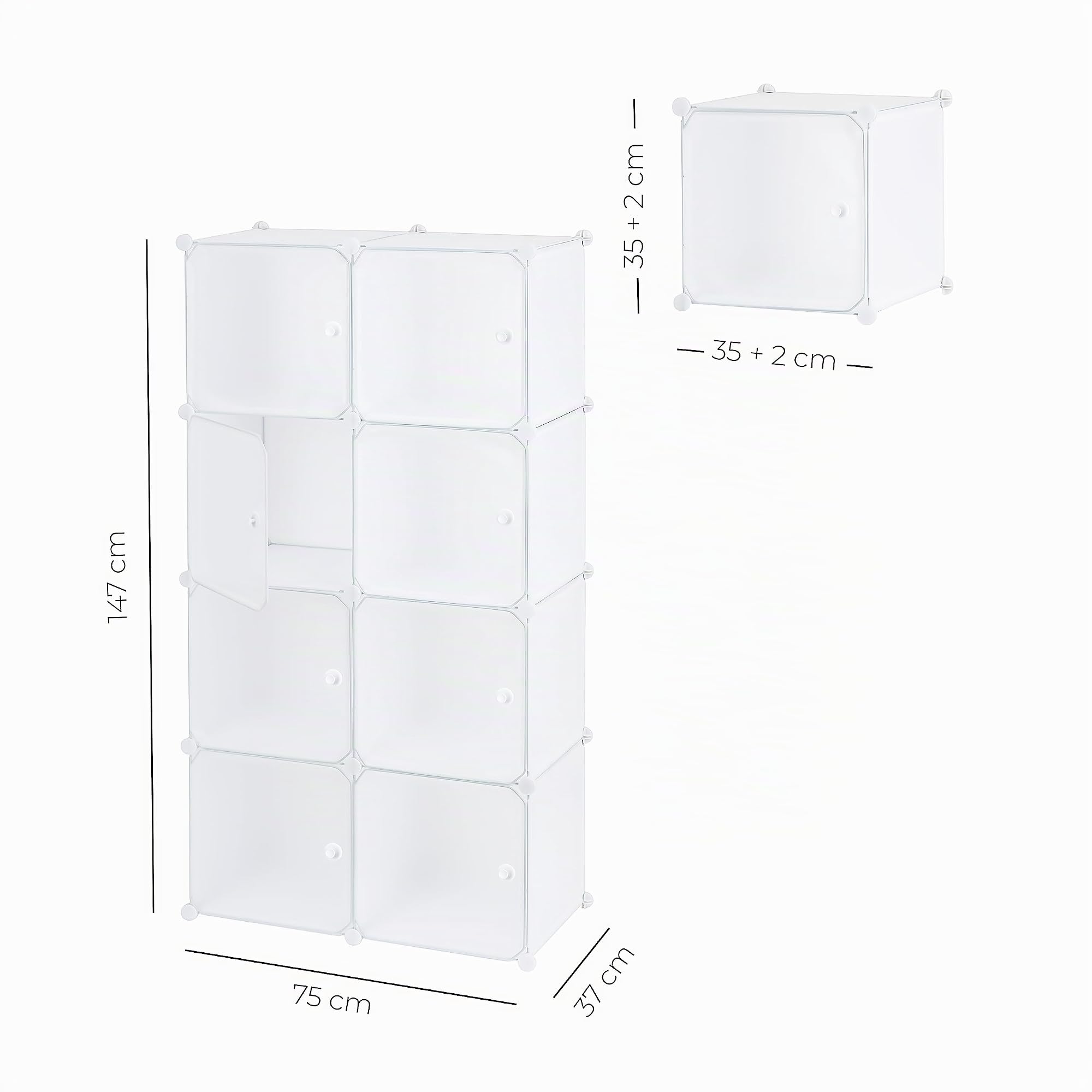 Baroni Home Mobile Componibile Bianco 8 Scomparti 75x37x147 cm