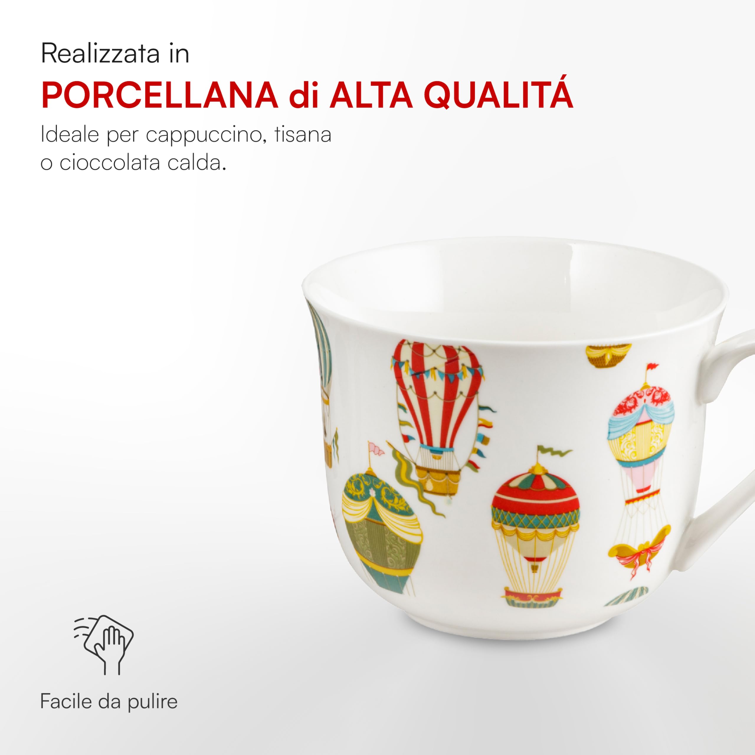 Baroni Home Tazza porcellana mongolfiere 14x11x10 cm
