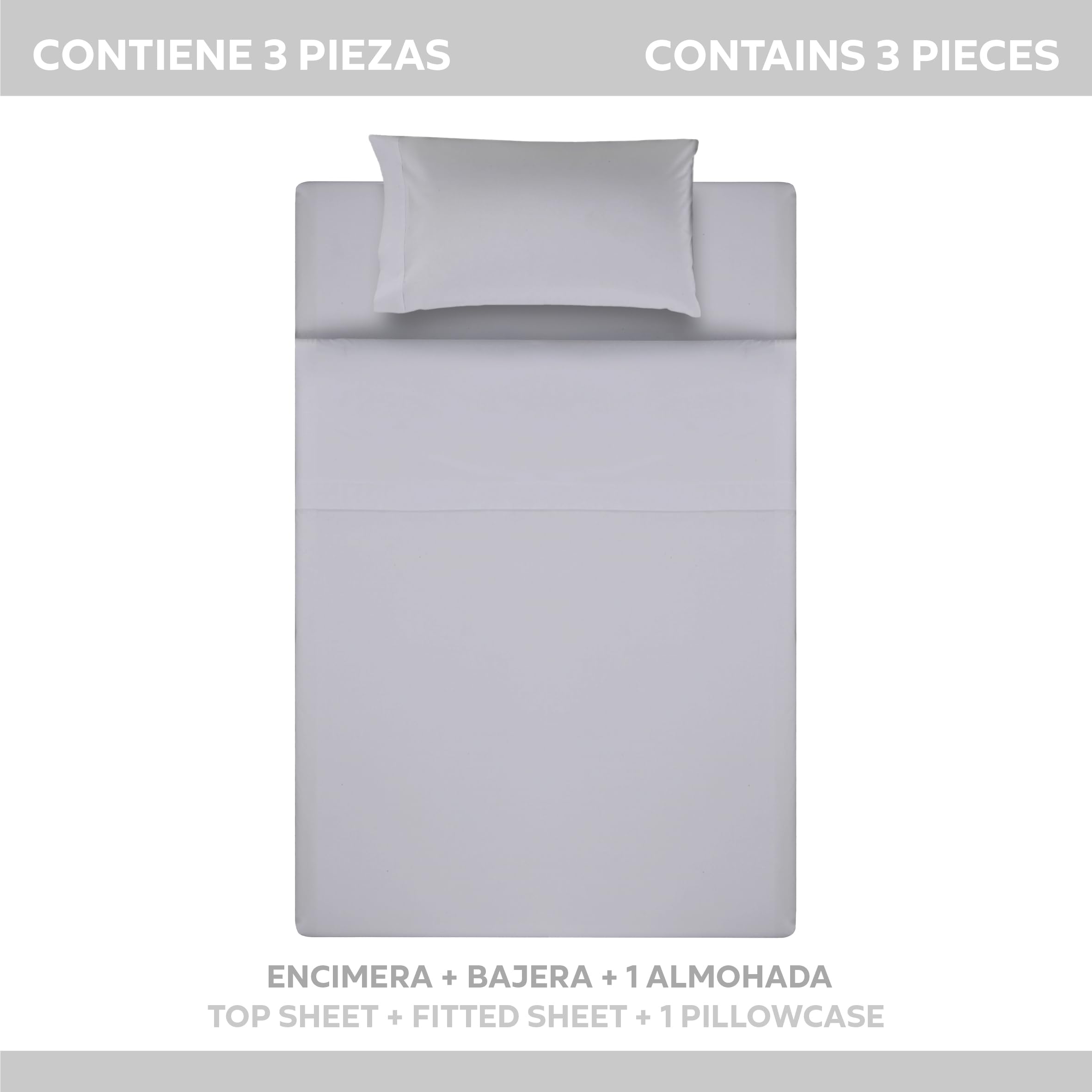 Textilhome EasyCosy Set Lenzuola Singolo 105x200 Grigio Chiaro 3 Pezzi