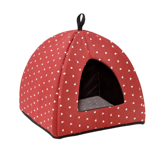Baroni Home cuccia gatto piramide rossa cuori 40 cm lavabile