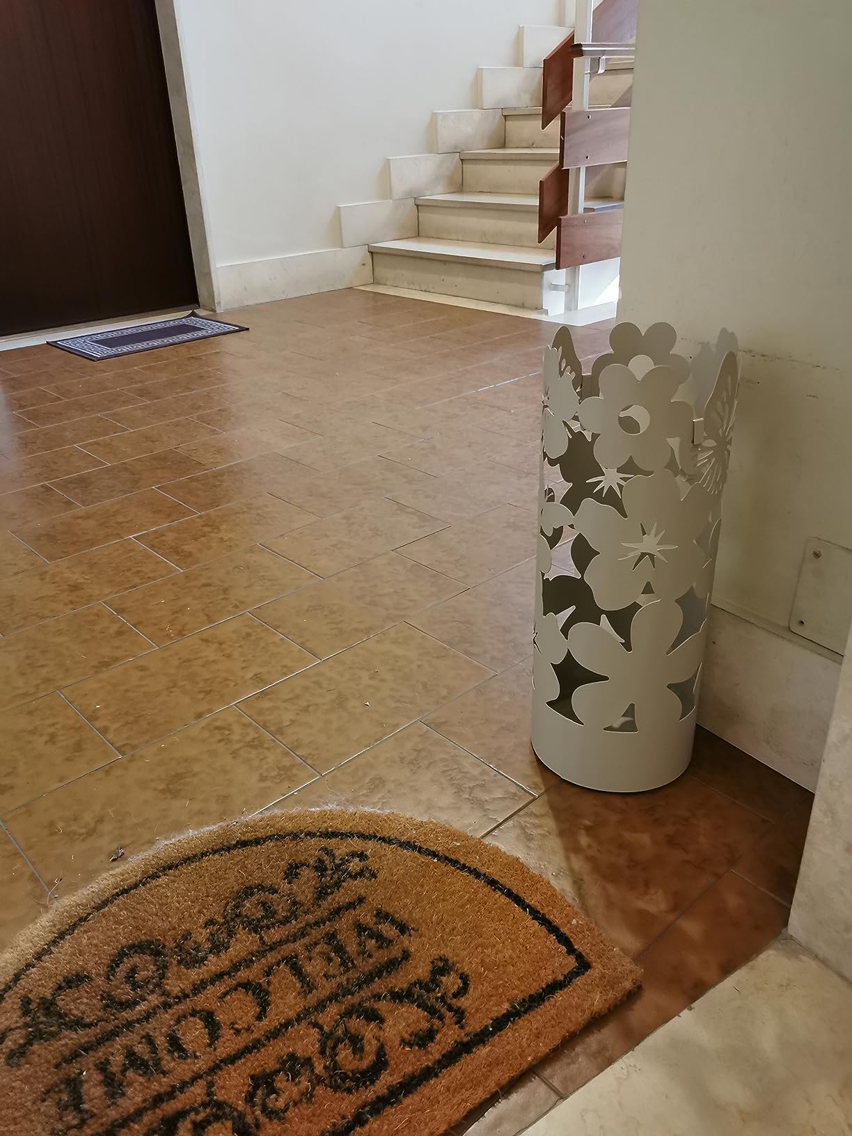 Baroni Home Portaombrelli Flowers Bianco Metallo 19x19x49