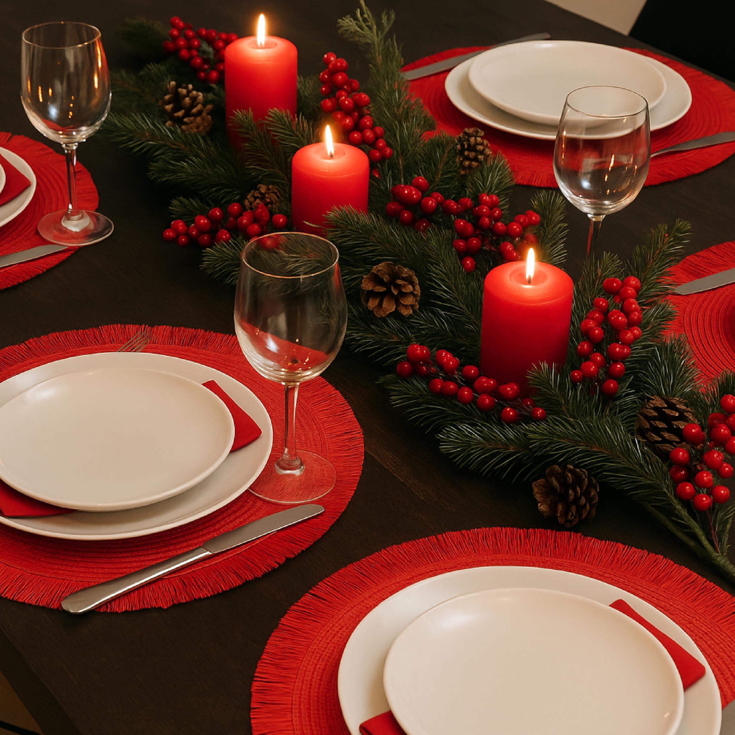 Baroni Home Set 6 tovagliette tonde paglia rossa 38 cm