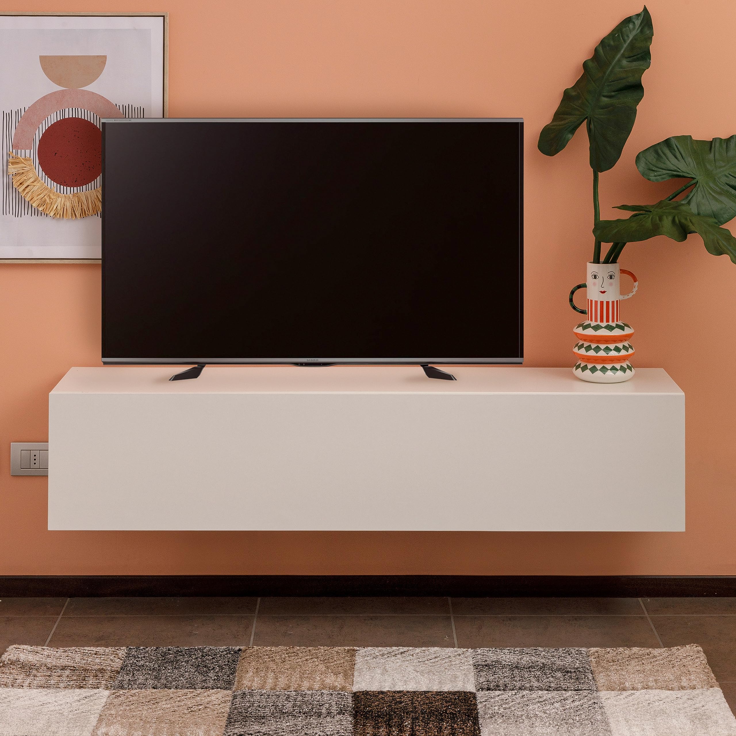 Baroni Home mobile TV sospeso 3 cassetti bianco 140 cm MDF