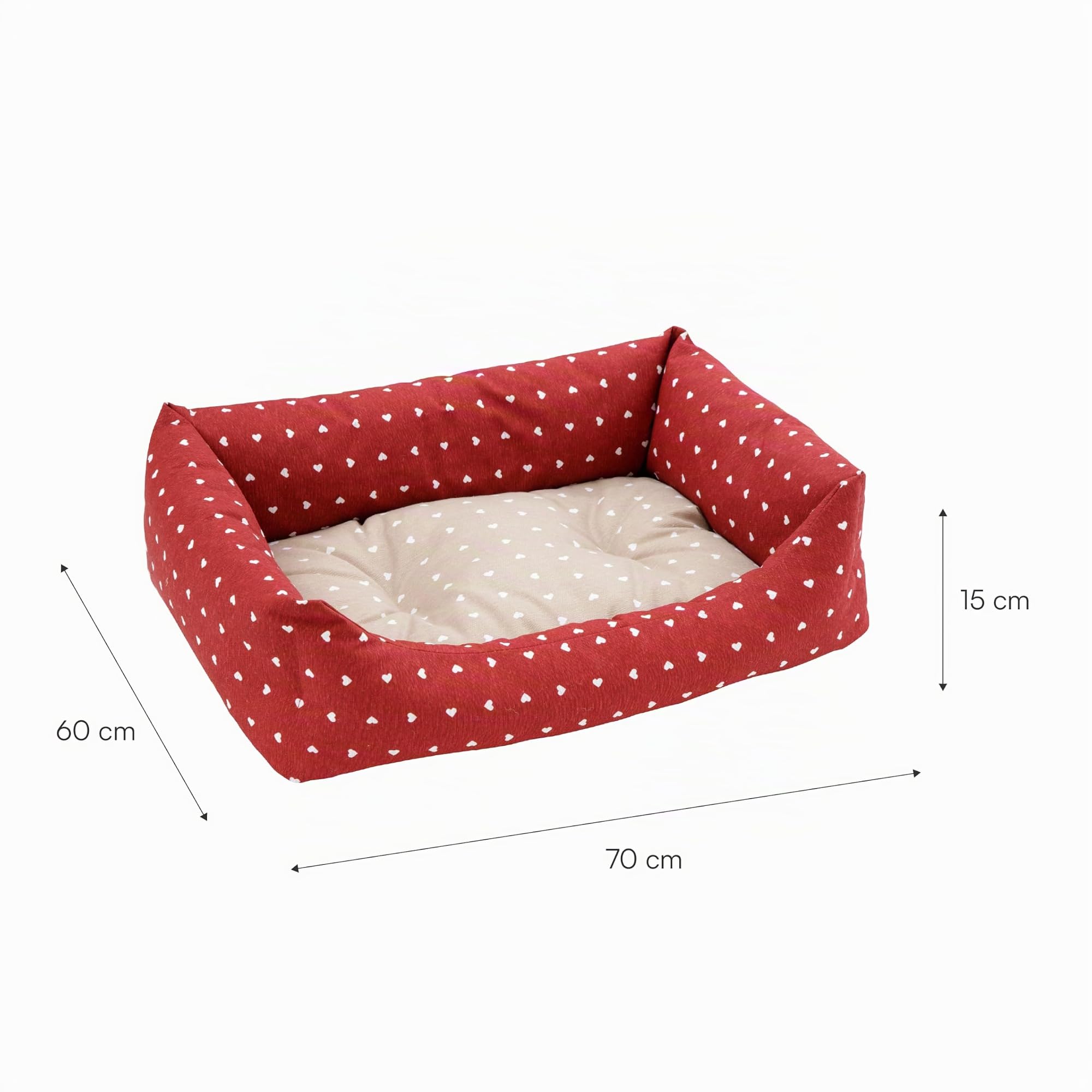 Baroni Home cuccia cane rettangolare rossa cuori 60x70 cm