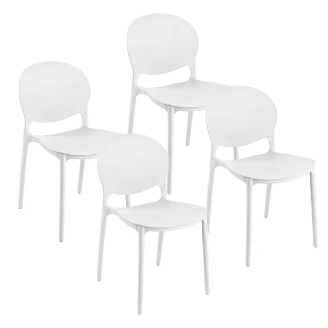 Baroni Home Set 4 Sedie Plastica Bianca 46x50x80 cm