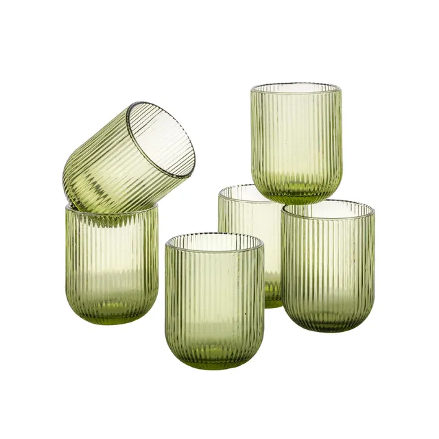 Baroni Home Set 6 Bicchieri Vetro Verde Righe 30 CL 8x8x10