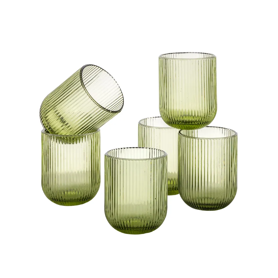 Baroni Home Set 6 Bicchieri Vetro Verde Righe 30 CL 8x8x10