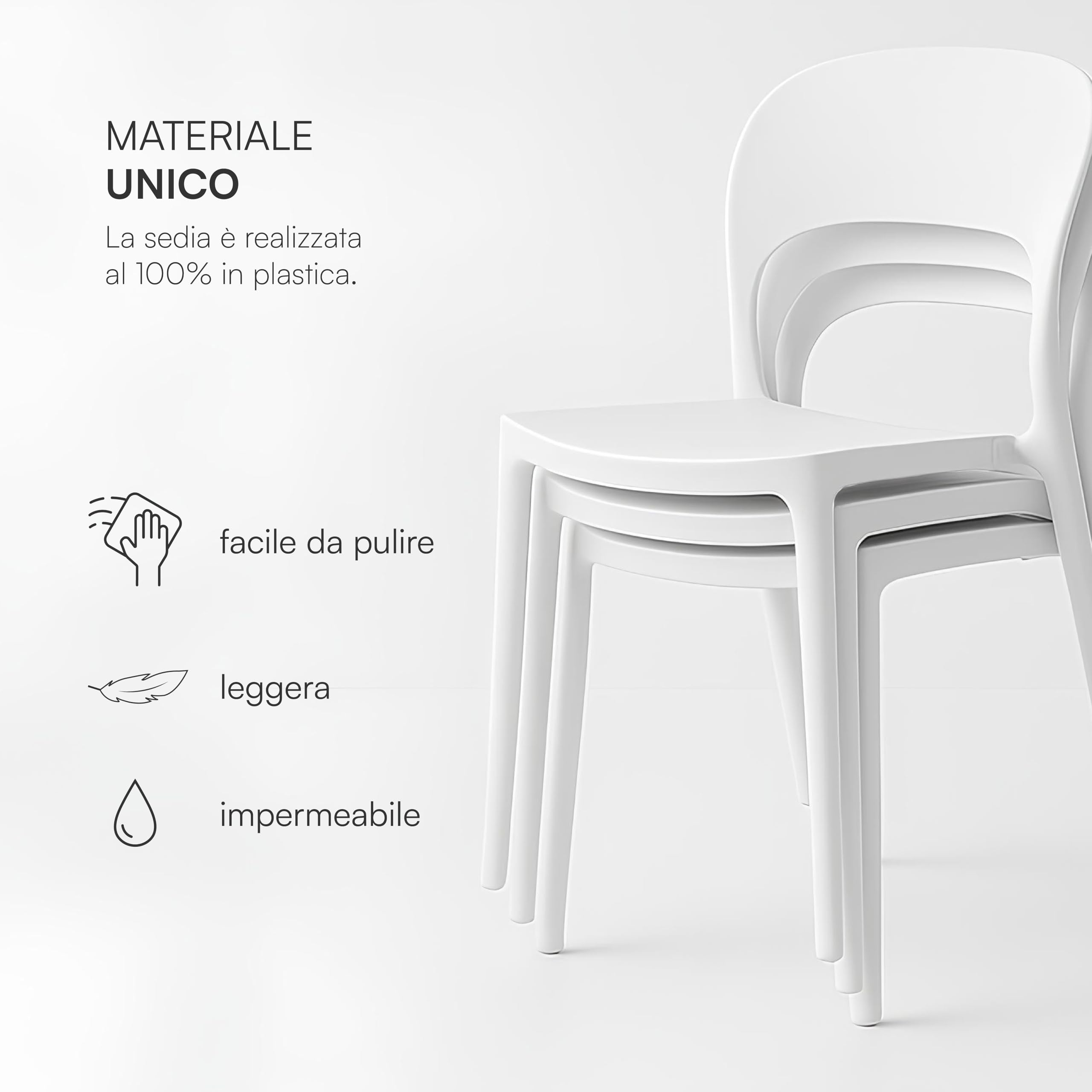 Baroni Home set 4 sedie plastica bianche 77 cm impilabili