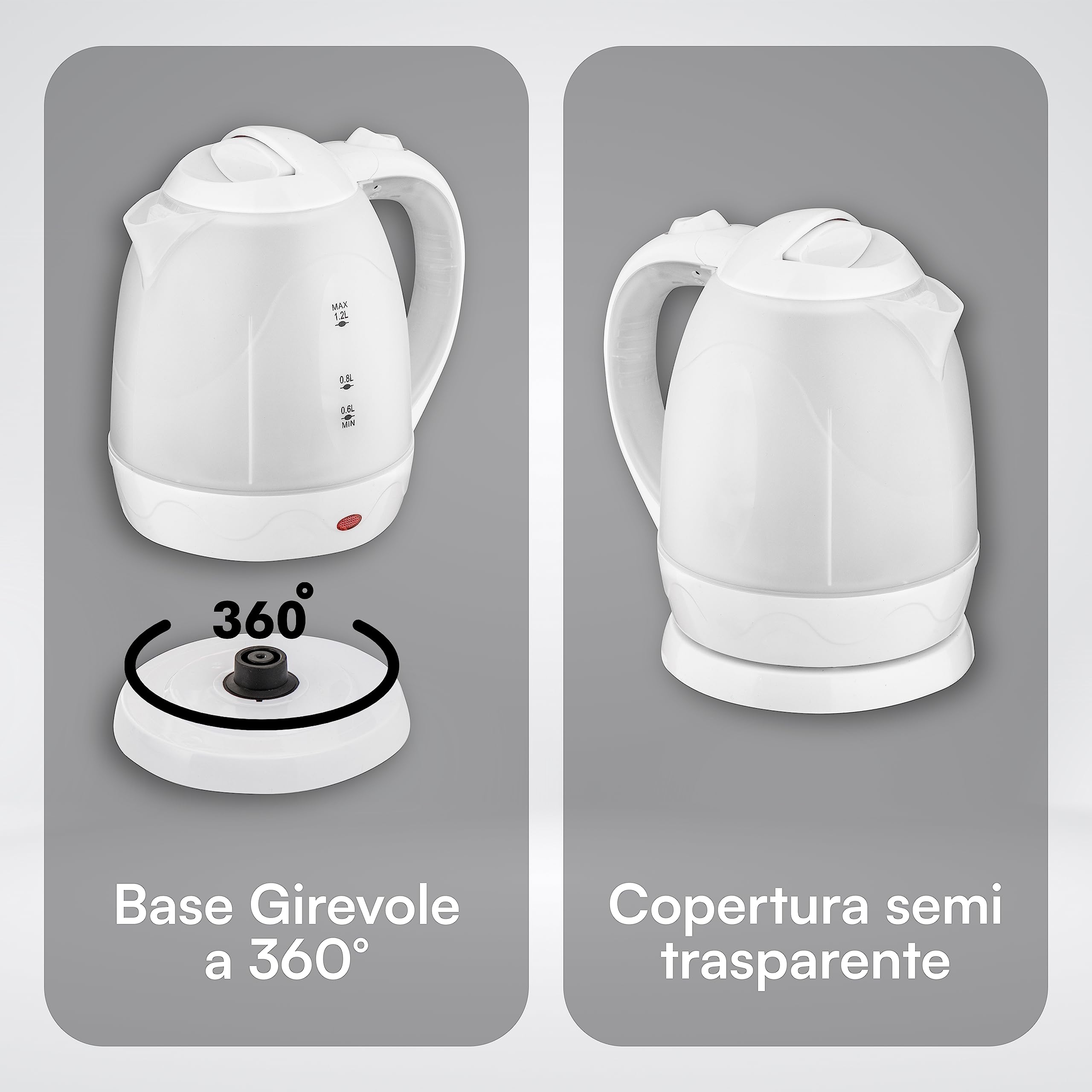 Baroni bollitore elettrico 1,2 litri bianco acciaio 1200W