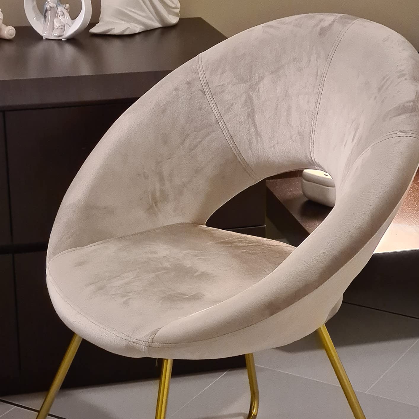 Baroni Home Poltrona Bibi Moon Beige Velluto 71x59x84 Portata 200kg