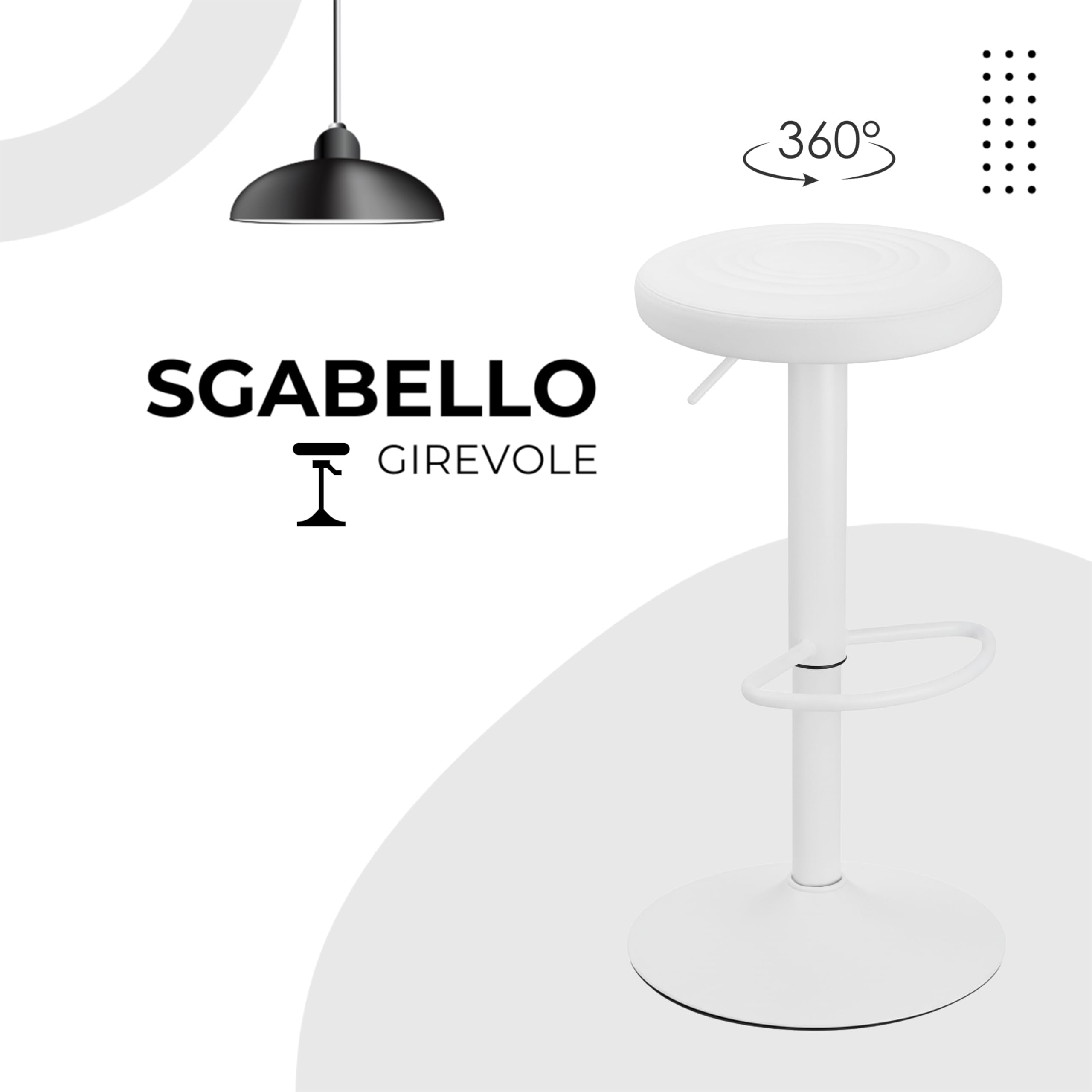 Baroni Home Sgabello Girevole Bianco 1 Pezzo Regolabile Ecopelle